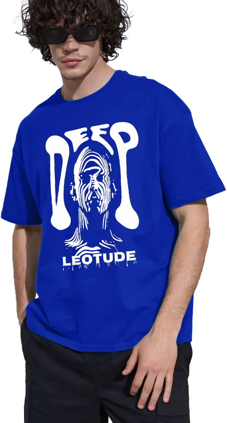 Leotude Cotton Blend Oversized Fit Printed Half Sleeves Men's Round T-Shirt - Blue ( Pack of 1 )     			Leotude Cotton Blend Oversized Fit Printed Half Sleeves Men's Round T-Shirt - Blue ( Pack of 1 )