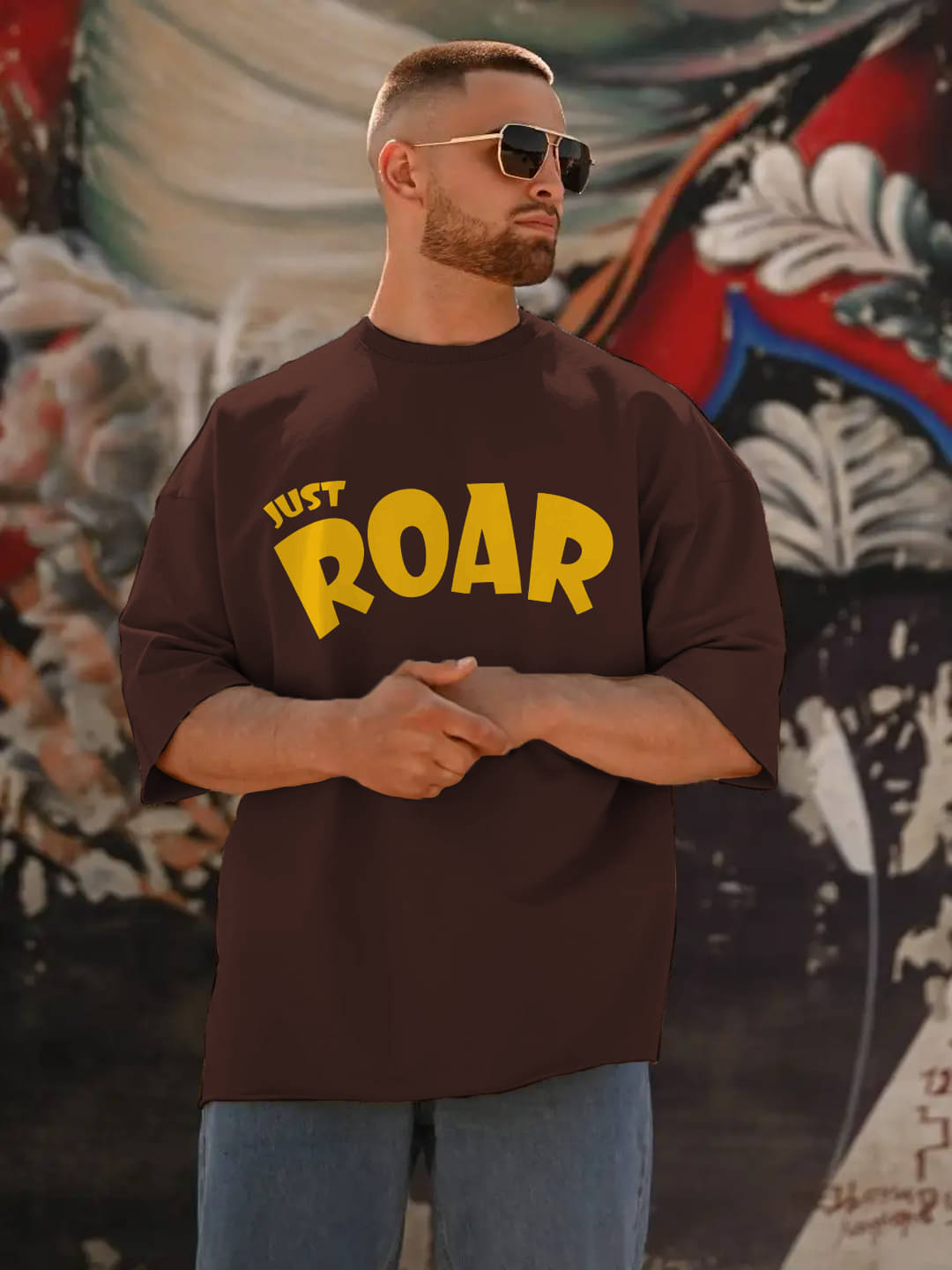 Leotude Cotton Blend Oversized Fit Printed Half Sleeves Men's Round T-Shirt - Brown ( Pack of 1 ) Leotude Cotton Blend Oversized Fit Printed Half Sleeves Men's Round T-Shirt - Brown ( Pack of 1 )