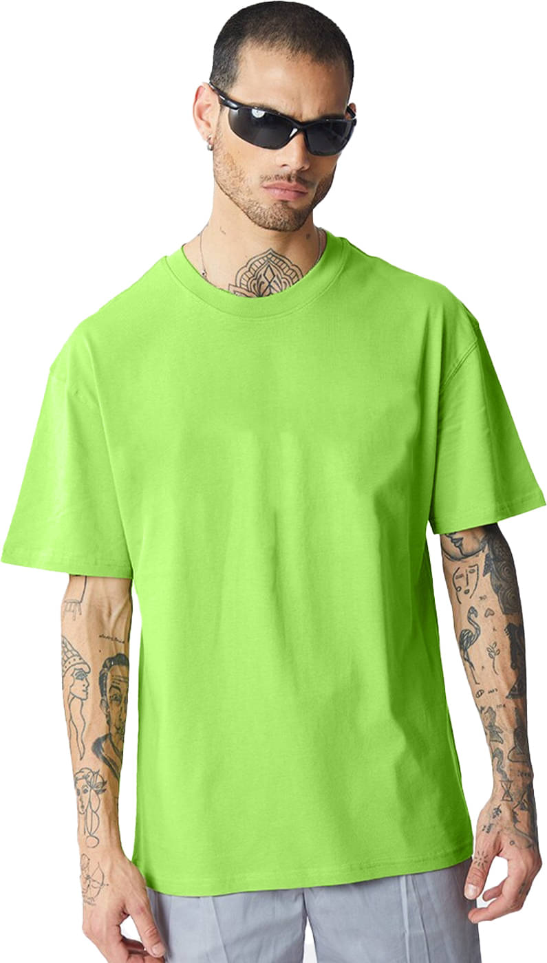     			Leotude Cotton Blend Oversized Fit Solid Half Sleeves Men's Round T-Shirt - Green ( Pack of 1 )