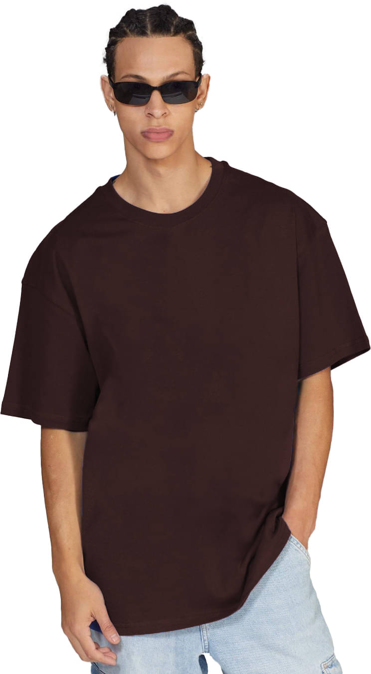 Leotude Cotton Blend Oversized Fit Solid Half Sleeves Men's Round T-Shirt - Brown ( Pack of 1 ) Leotude Cotton Blend Oversized Fit Solid Half Sleeves Men's Round T-Shirt - Brown ( Pack of 1 )