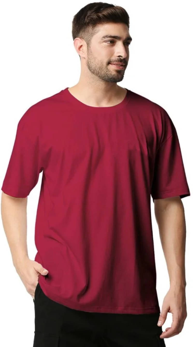 Leotude Cotton Blend Oversized Fit Solid Half Sleeves Men's Round T-Shirt - Maroon ( Pack of 1 ) Leotude Cotton Blend Oversized Fit Solid Half Sleeves Men's Round T-Shirt - Maroon ( Pack of 1 )