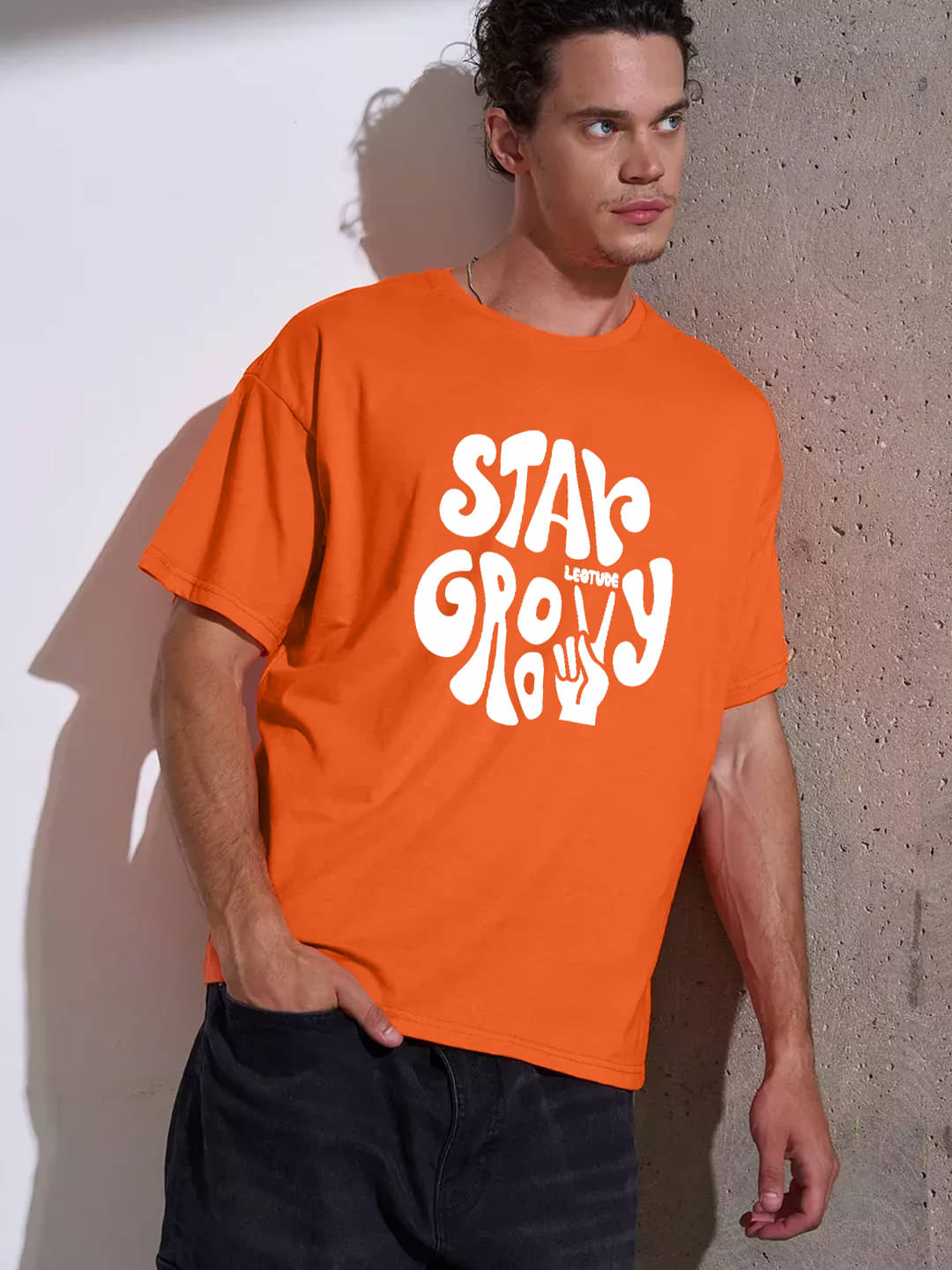 Leotude Cotton Blend Oversized Fit Printed Half Sleeves Men's Round T-Shirt - Orange ( Pack of 1 ) Leotude Cotton Blend Oversized Fit Printed Half Sleeves Men's Round T-Shirt - Orange ( Pack of 1 )