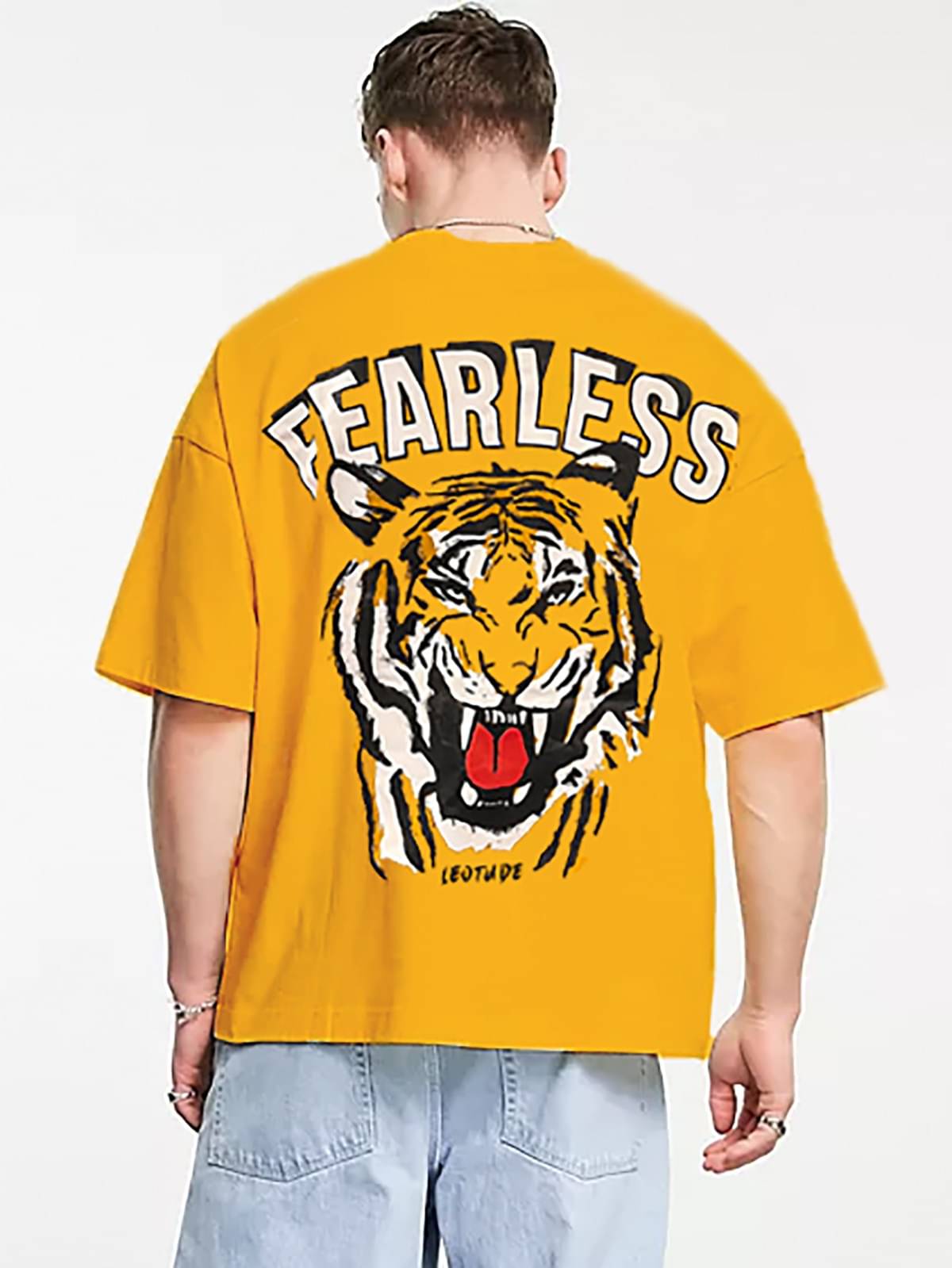     			Leotude Men Cotton Blend Oversized Fit Printed T-Shirt ( Yellow )