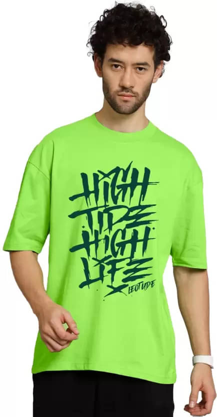     			Leotude Cotton Blend Oversized Fit Printed Half Sleeves Men's Round T-Shirt - Green ( Pack of 1 )
