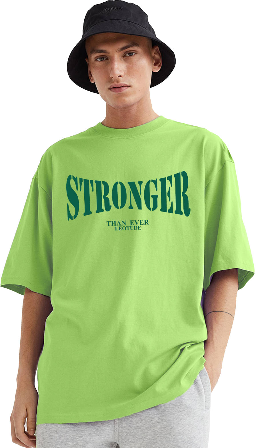     			Leotude Cotton Blend Oversized Fit Printed Half Sleeves Men's Round T-Shirt - Green ( Pack of 1 )