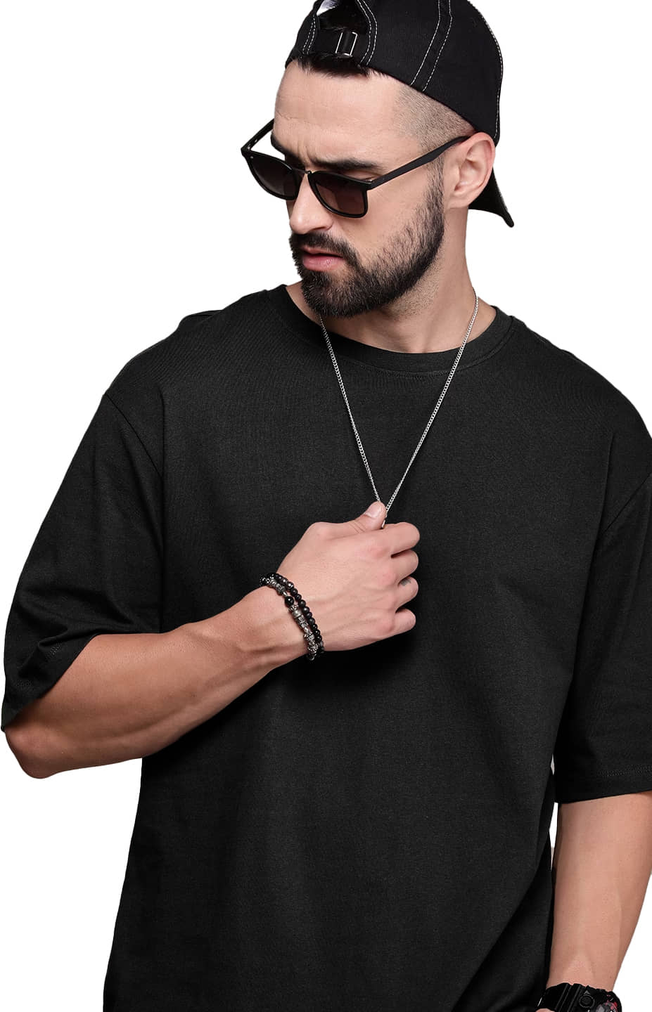 Leotude Cotton Blend Oversized Fit Solid Half Sleeves Men's Round T-Shirt - Black ( Pack of 1 )