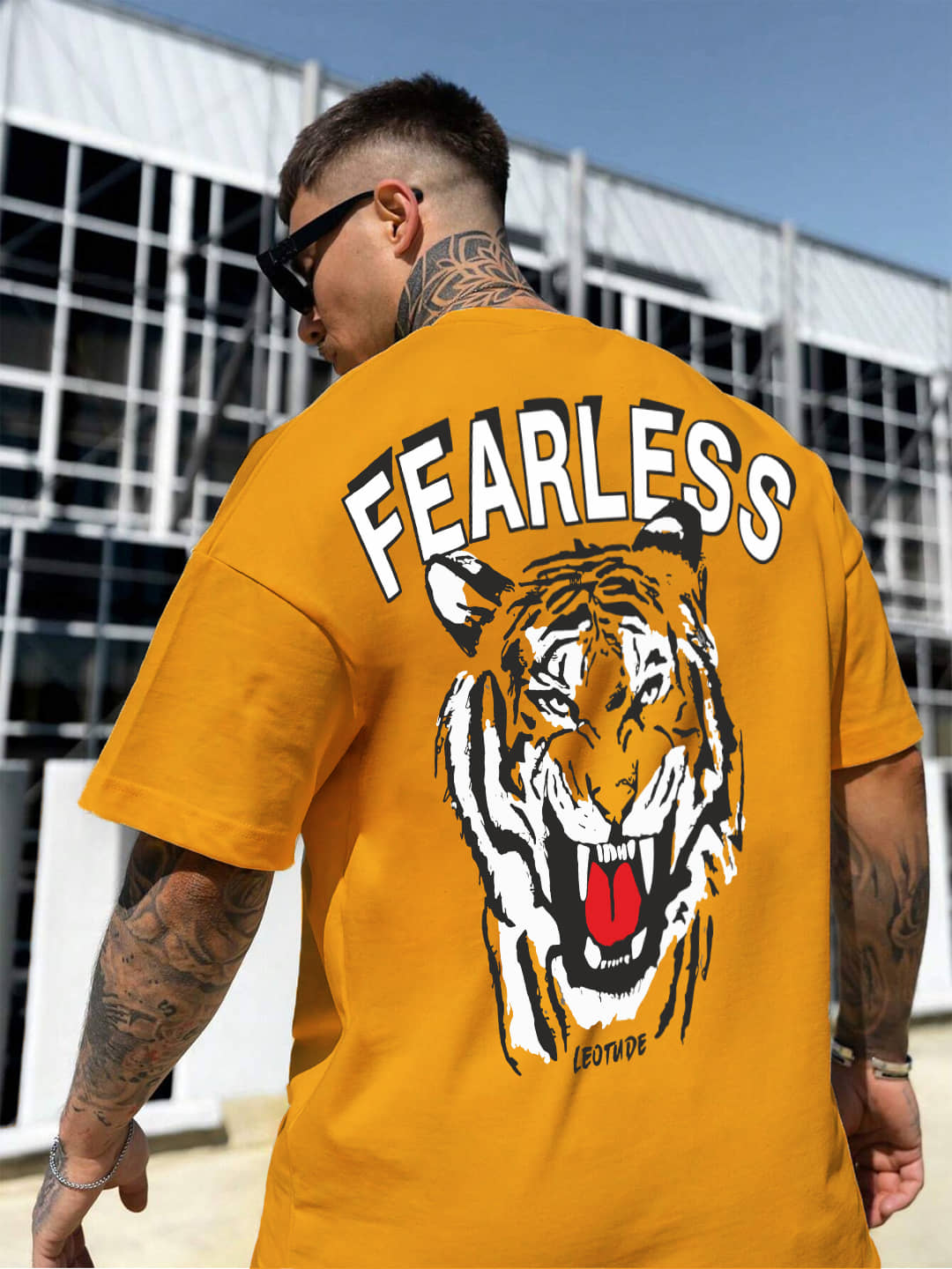 Leotude Cotton Blend Oversized Fit Printed Half Sleeves Men's Round T-Shirt - Yellow ( Pack of 1 )