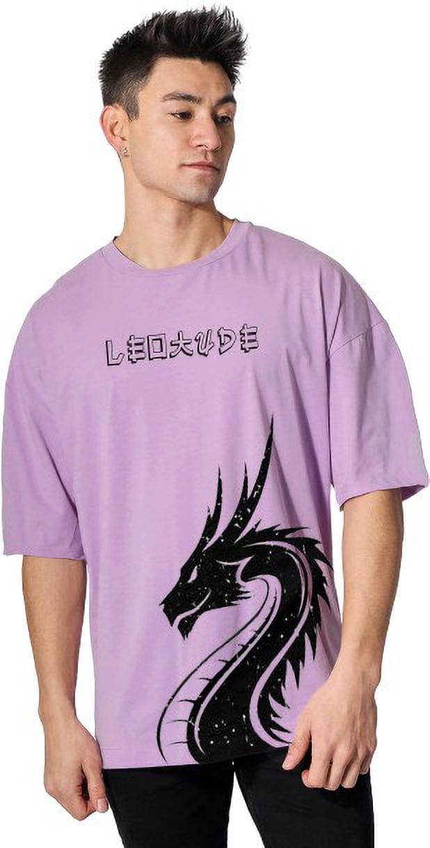 Leotude Cotton Blend Oversized Fit Printed Half Sleeves Men's Round T-Shirt - Purple ( Pack of 1 ) Leotude Cotton Blend Oversized Fit Printed Half Sleeves Men's Round T-Shirt - Purple ( Pack of 1 )