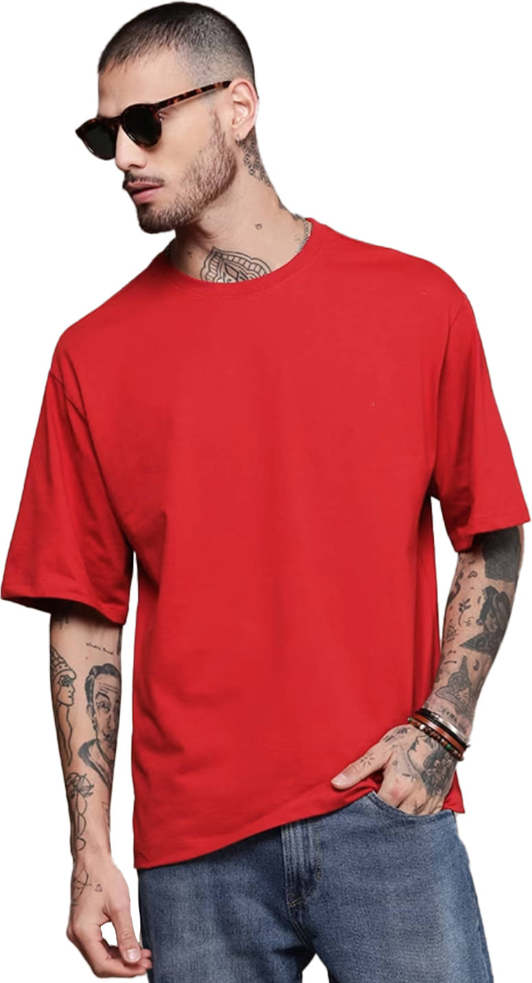     			Leotude Cotton Blend Oversized Fit Solid Half Sleeves Men's Round T-Shirt - Red ( Pack of 1 )
