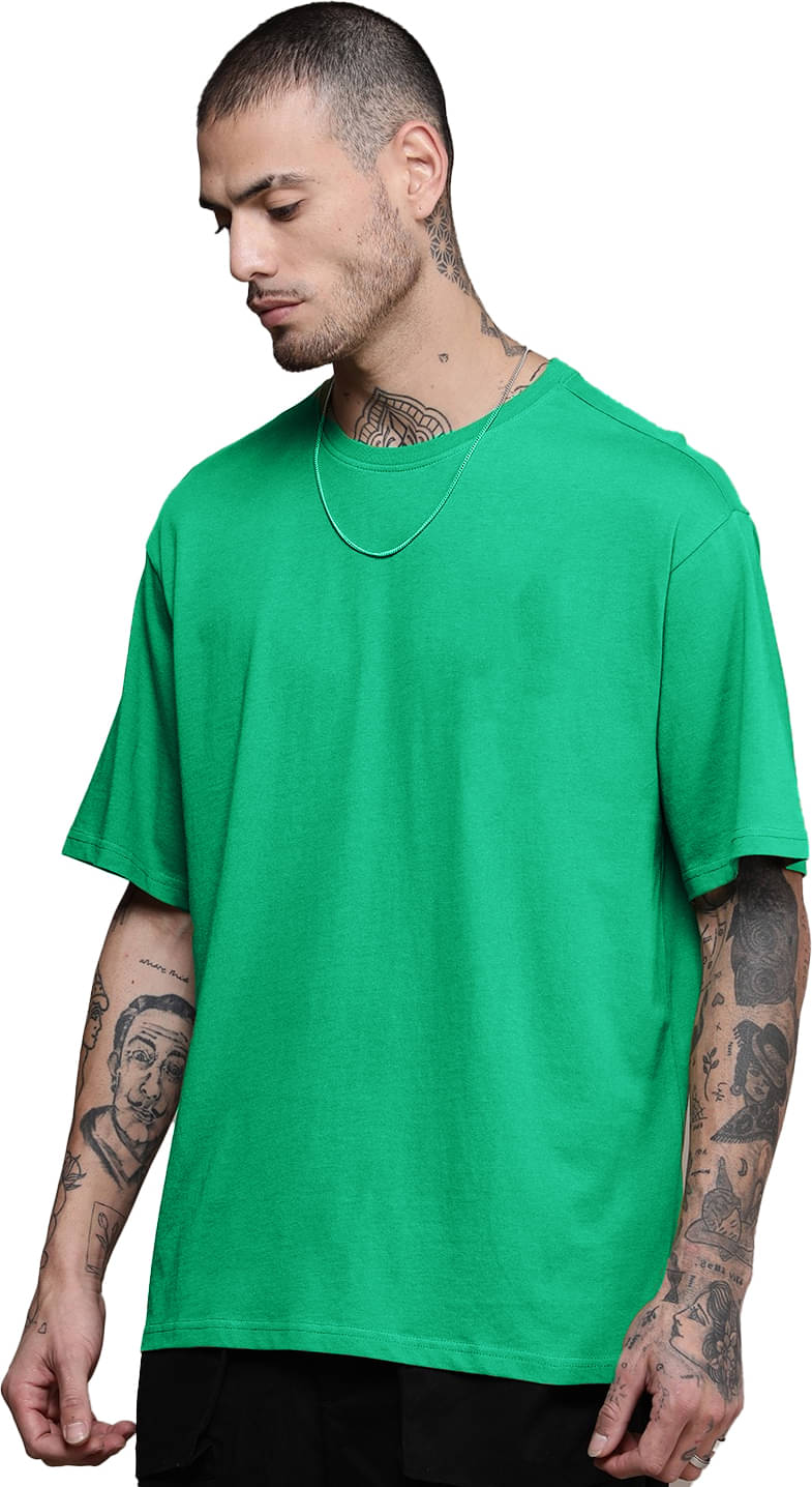 Leotude Cotton Blend Oversized Fit Solid Half Sleeves Men's Round T-Shirt - Green ( Pack of 1 ) Leotude Cotton Blend Oversized Fit Solid Half Sleeves Men's Round T-Shirt - Green ( Pack of 1 )