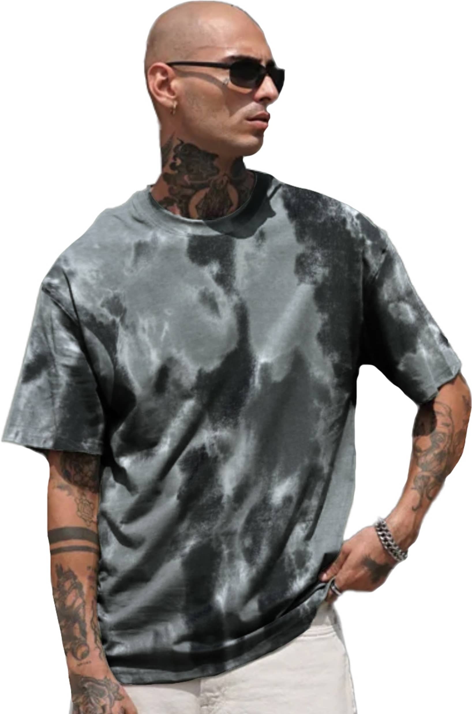 Leotude Men Cotton Blend Oversized Fit Printed T-Shirt ( Grey )