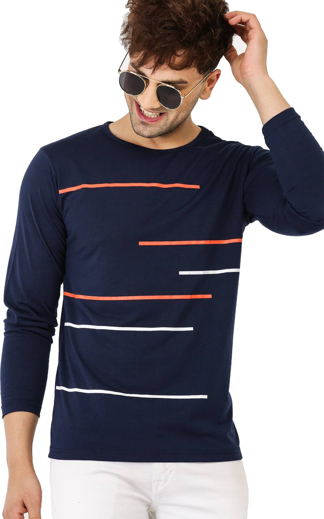 Leotude Cotton Blend Regular Fit Printed Full Sleeves Men's Round T-Shirt - Blue ( Pack of 1 ) Leotude Cotton Blend Regular Fit Printed Full Sleeves Men's Round T-Shirt - Blue ( Pack of 1 )