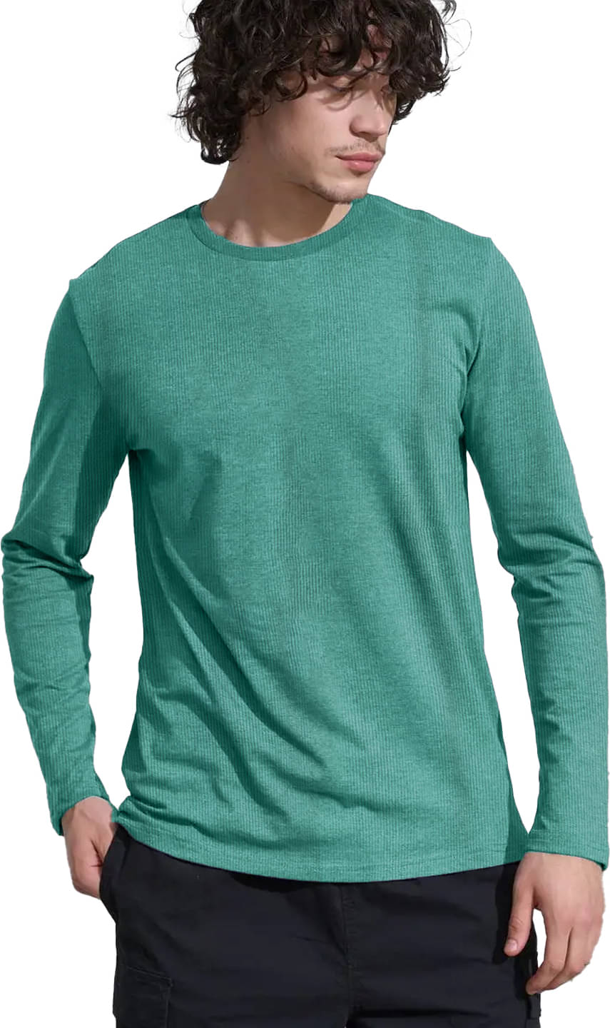 Leotude Cotton Blend Regular Fit Solid Full Sleeves Men's Round T-Shirt - Green ( Pack of 1 )     			Leotude Cotton Blend Regular Fit Solid Full Sleeves Men's Round T-Shirt - Green ( Pack of 1 )