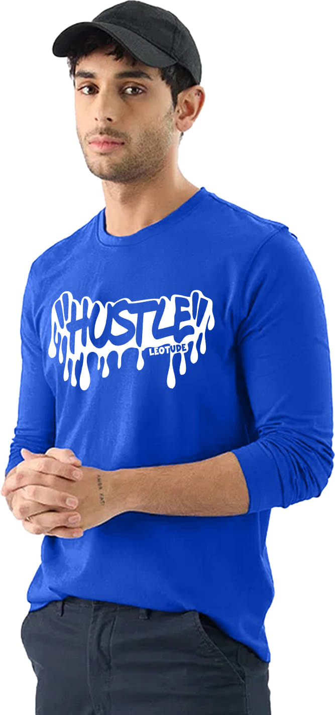 Leotude Cotton Blend Regular Fit Printed Full Sleeves Men's Round T-Shirt - Blue ( Pack of 1 )     			Leotude Cotton Blend Regular Fit Printed Full Sleeves Men's Round T-Shirt - Blue ( Pack of 1 )