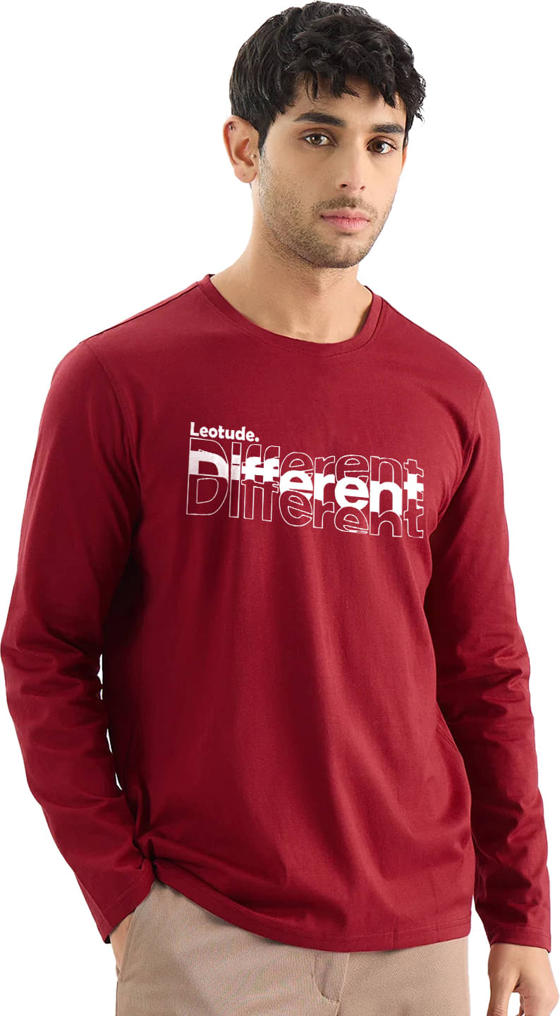     			Leotude Cotton Blend Regular Fit Printed Full Sleeves Men's Round T-Shirt - Maroon ( Pack of 1 )