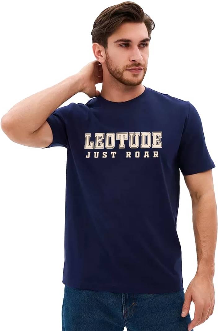     			Leotude Cotton Blend Regular Fit Printed Half Sleeves Men's Round T-Shirt - Blue ( Pack of 1 )