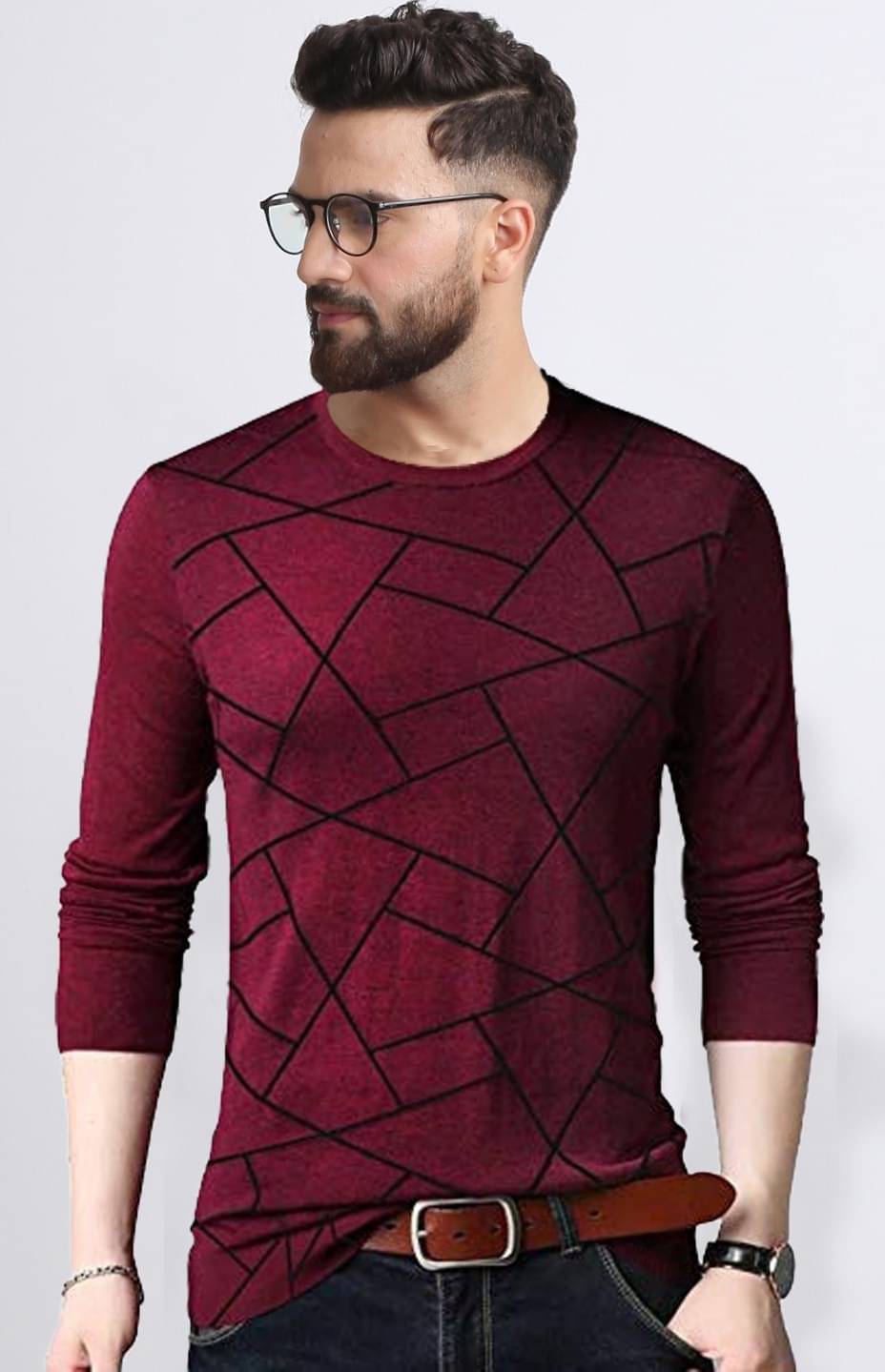     			Leotude Cotton Blend Regular Fit Printed Full Sleeves Men's Round T-Shirt - Maroon ( Pack of 1 )