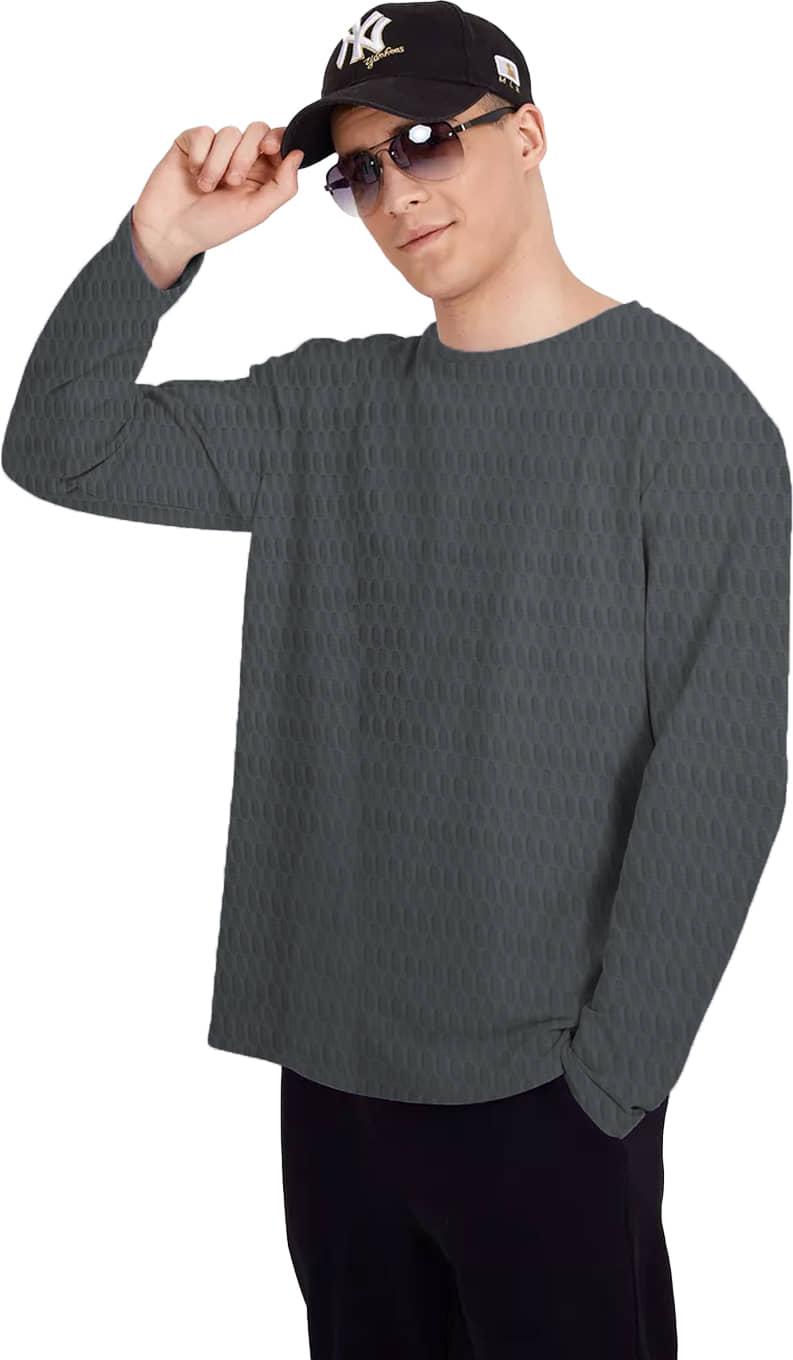 Leotude Cotton Blend Regular Fit Solid Full Sleeves Men's Round T-Shirt - Grey ( Pack of 1 )