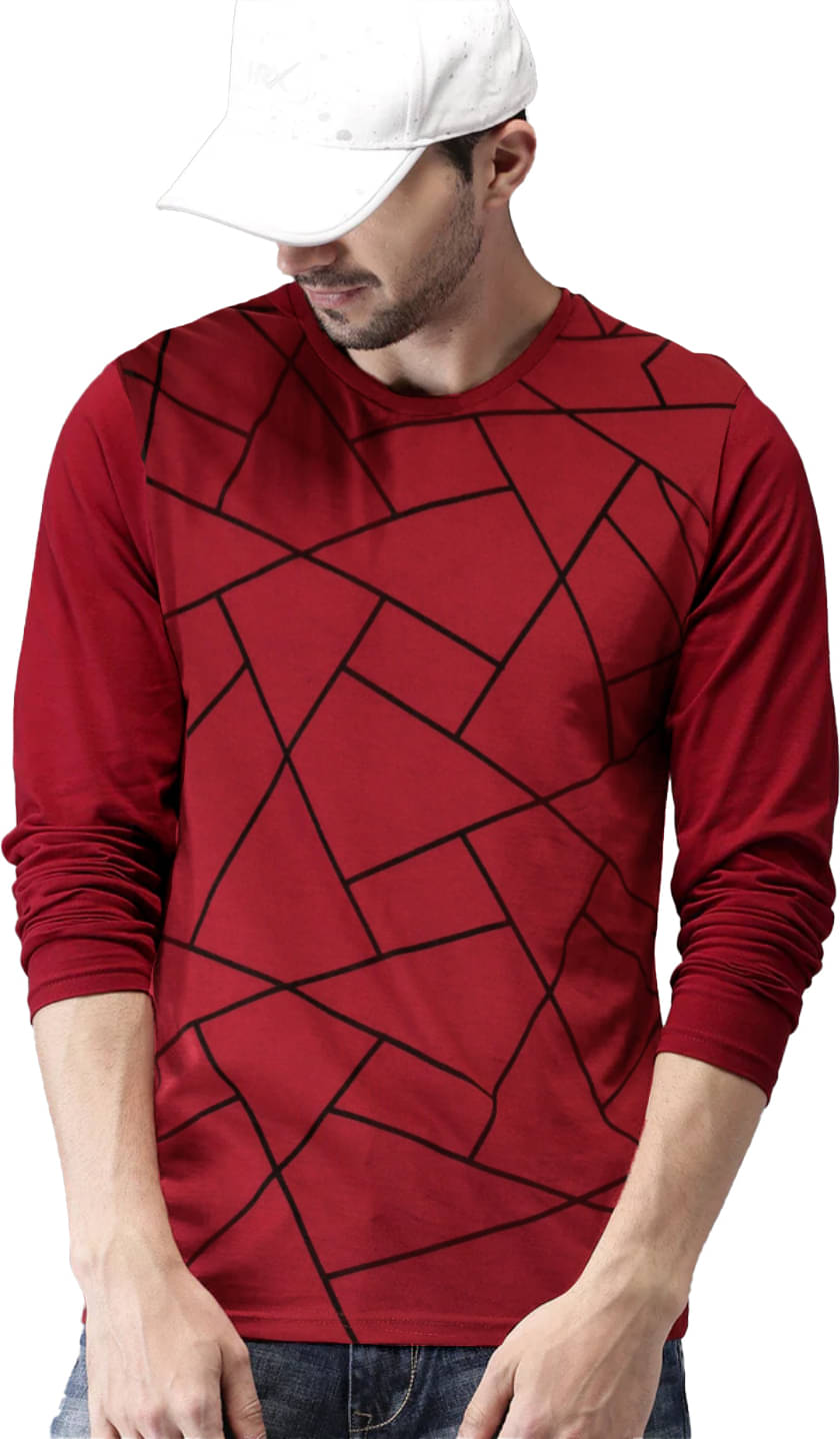 Leotude Cotton Blend Regular Fit Printed Full Sleeves Men's Round T-Shirt - Maroon ( Pack of 1 ) Leotude Cotton Blend Regular Fit Printed Full Sleeves Men's Round T-Shirt - Maroon ( Pack of 1 )
