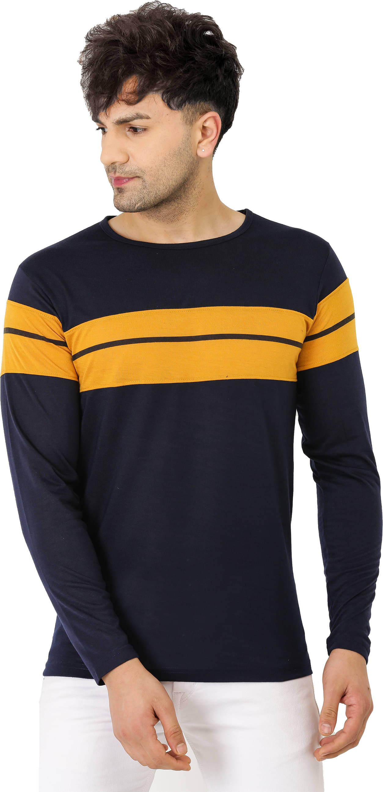     			Leotude Cotton Blend Regular Fit Striped Full Sleeves Men's Round T-Shirt - Blue ( Pack of 1 )