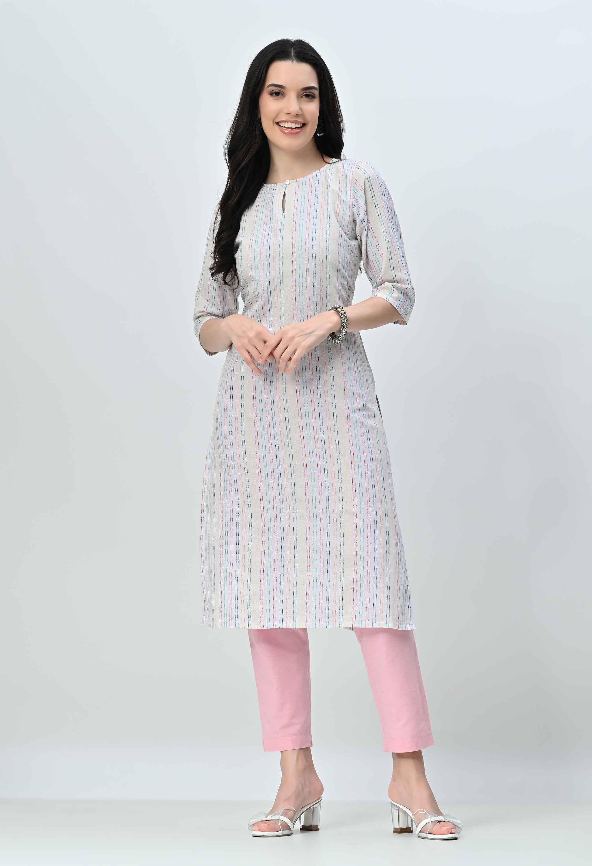OTIRA Cotton Blend Striped Kurti With Pants Women's Stitched Salwar Suit - Multicolor ( Pack of 1 )