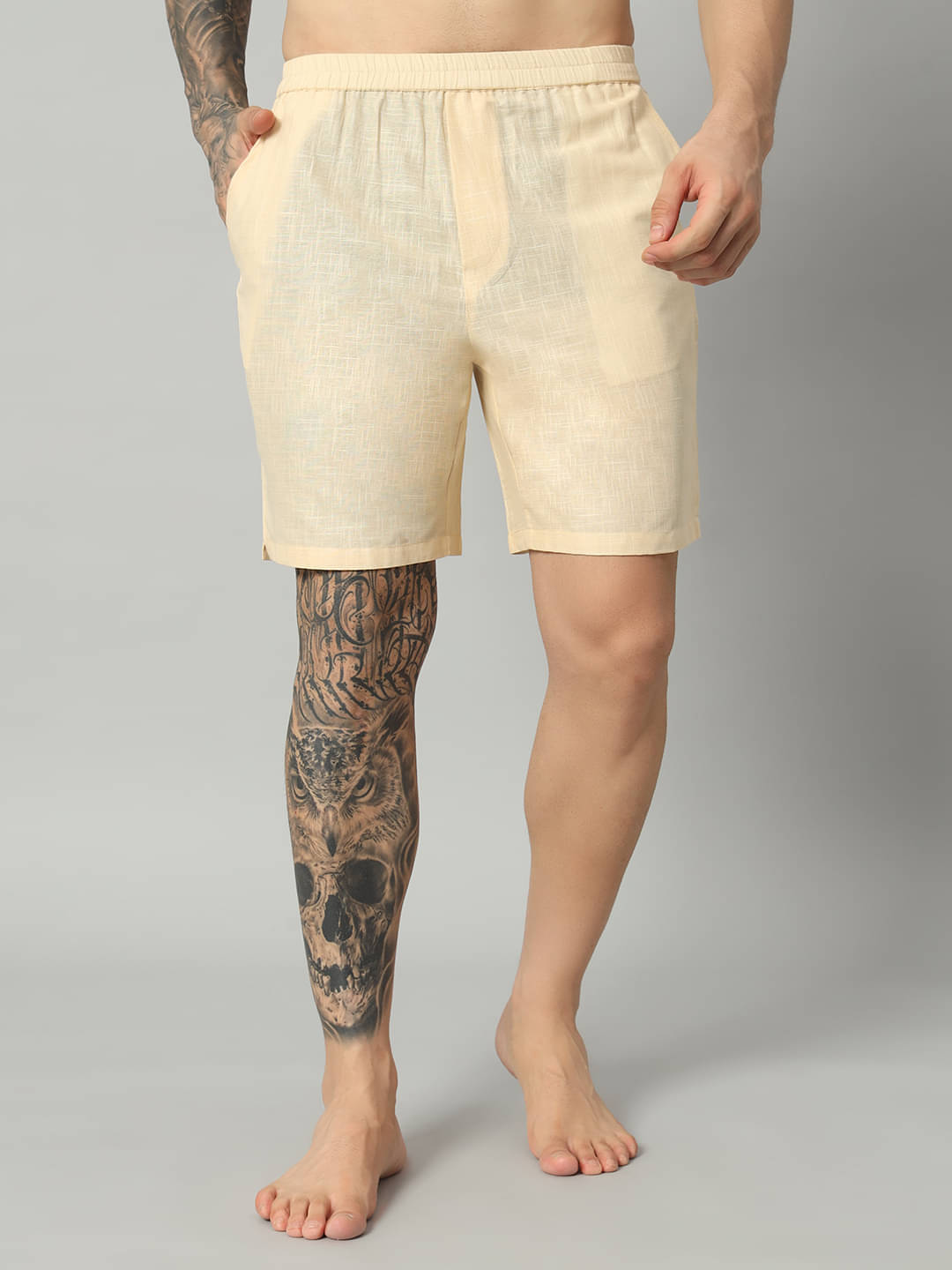     			OWO THE LABEL Pack of 1 Linen Boxers For Men's ( Cream )