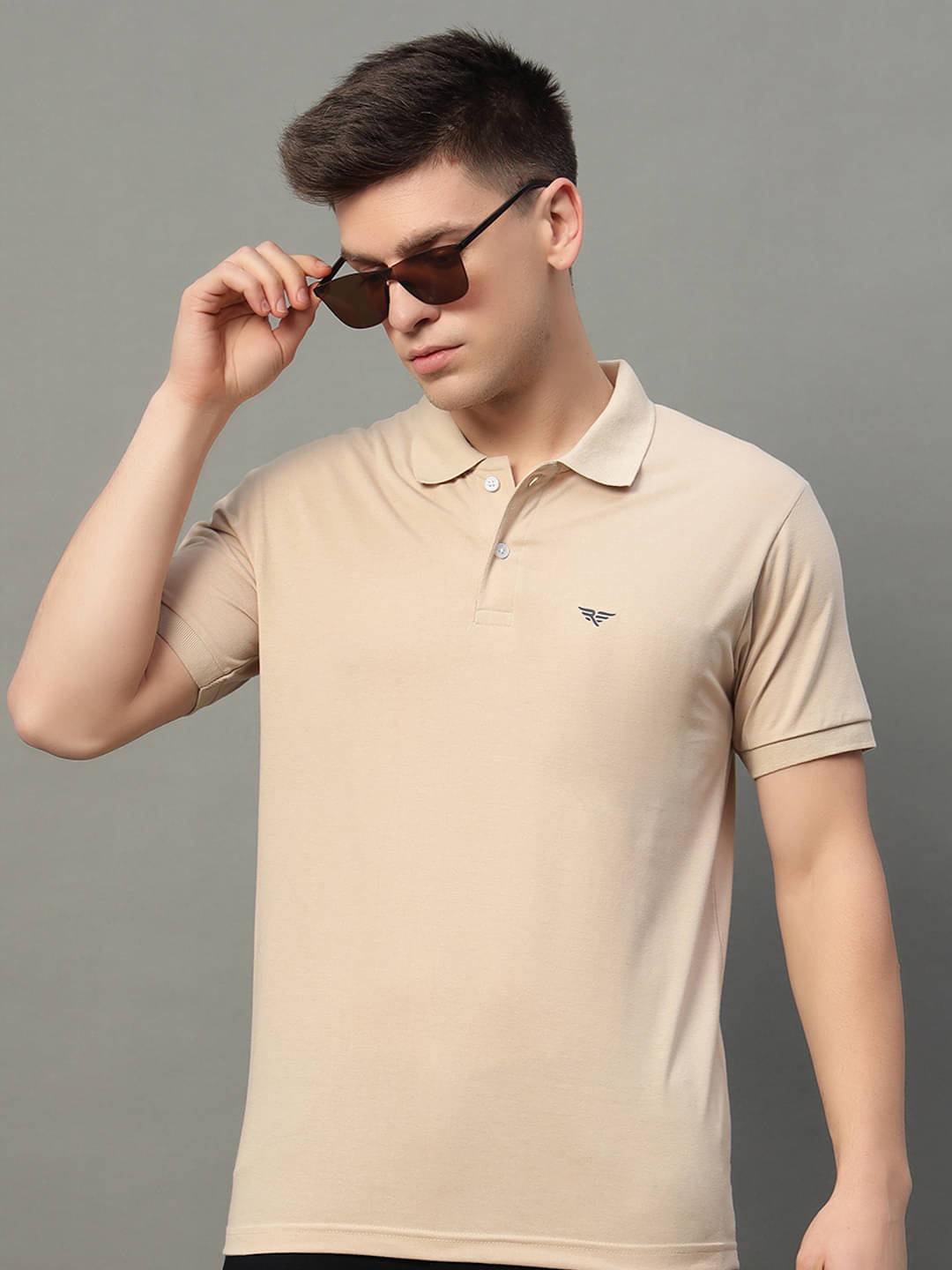Riss Pack of 1 Cotton Blend Regular Fit Solid Half Sleeves Men's Polo T Shirt ( Beige ) Riss Pack of 1 Cotton Blend Regular Fit Solid Half Sleeves Men's Polo T Shirt ( Beige )