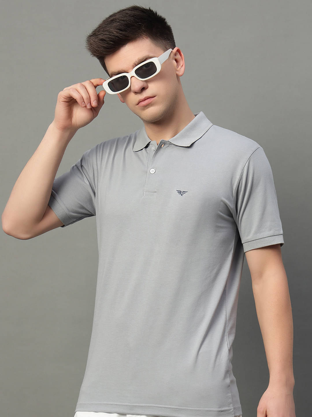     			Riss Pack of 1 Cotton Blend Regular Fit Solid Half Sleeves Men's Polo T Shirt ( Grey )