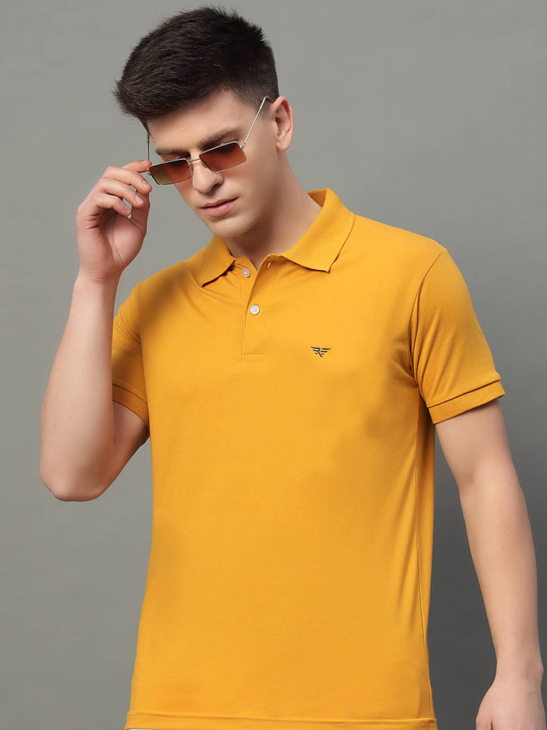     			Riss Pack of 1 Cotton Blend Regular Fit Solid Half Sleeves Men's Polo T Shirt ( Mustard )