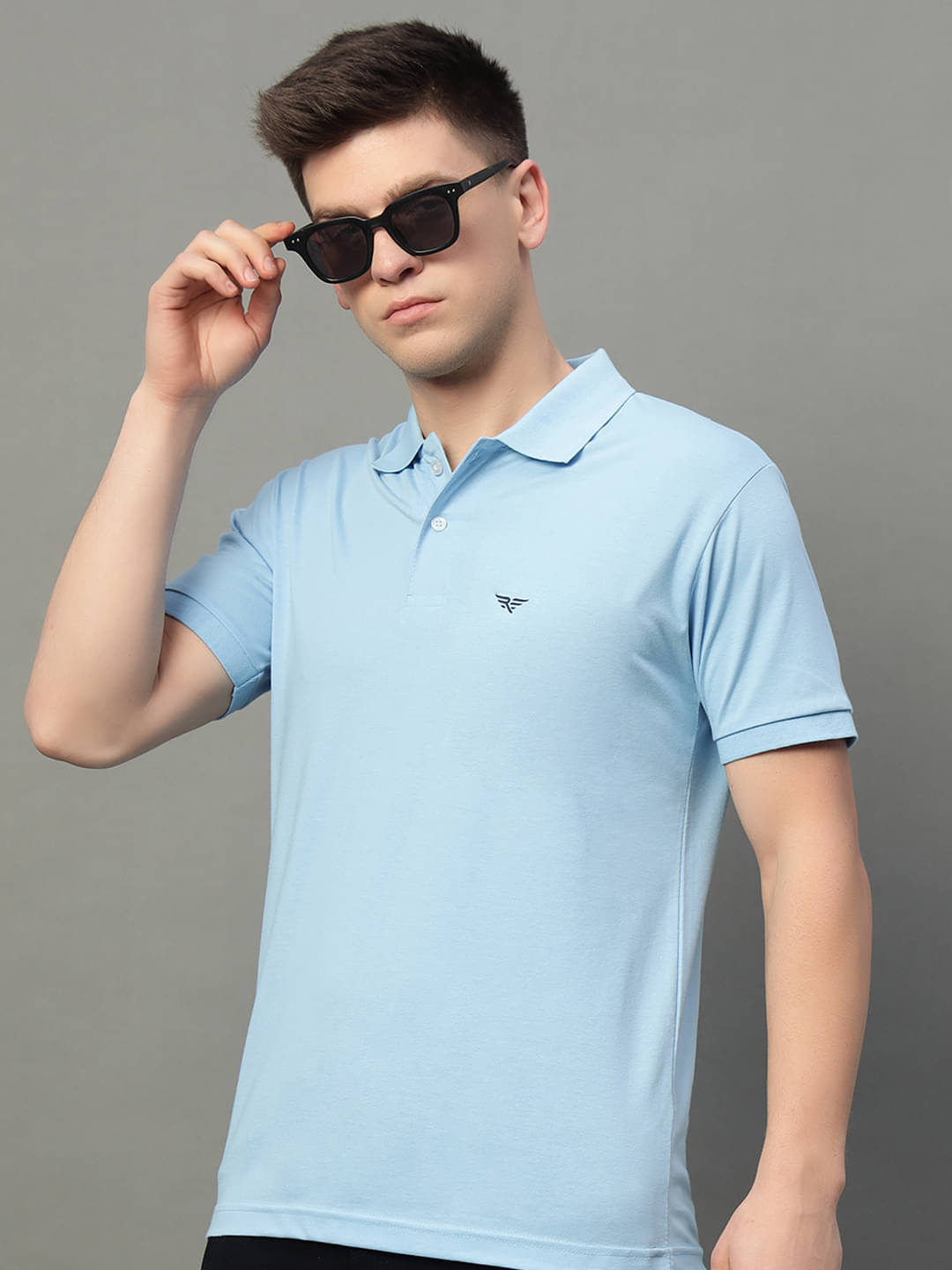 Riss Pack of 1 Cotton Blend Regular Fit Solid Half Sleeves Men's Polo T Shirt ( Light Blue ) Riss Pack of 1 Cotton Blend Regular Fit Solid Half Sleeves Men's Polo T Shirt ( Light Blue )