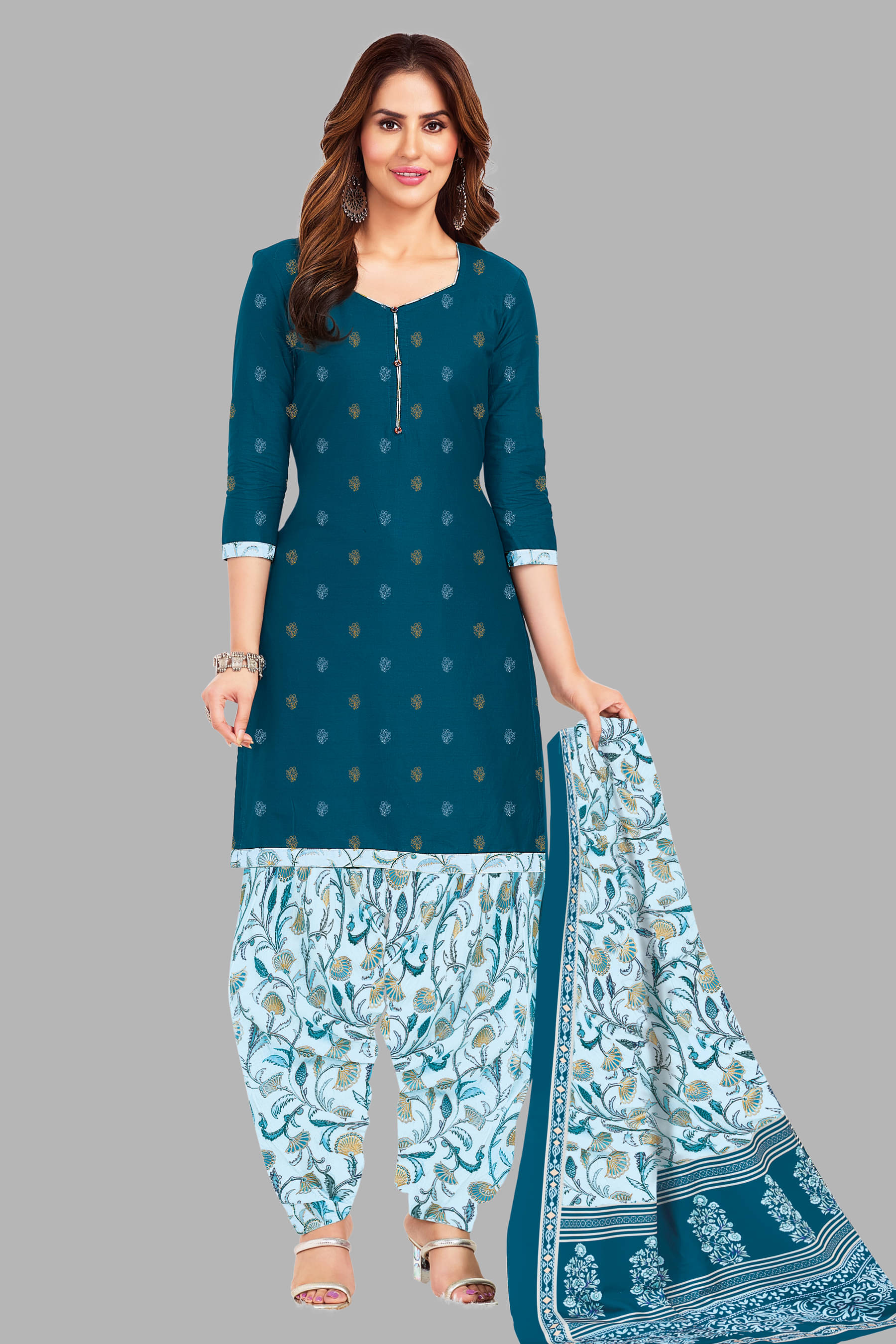     			SIMMU Unstitched Cotton Printed Dress Material - Blue ( Pack of 1 )