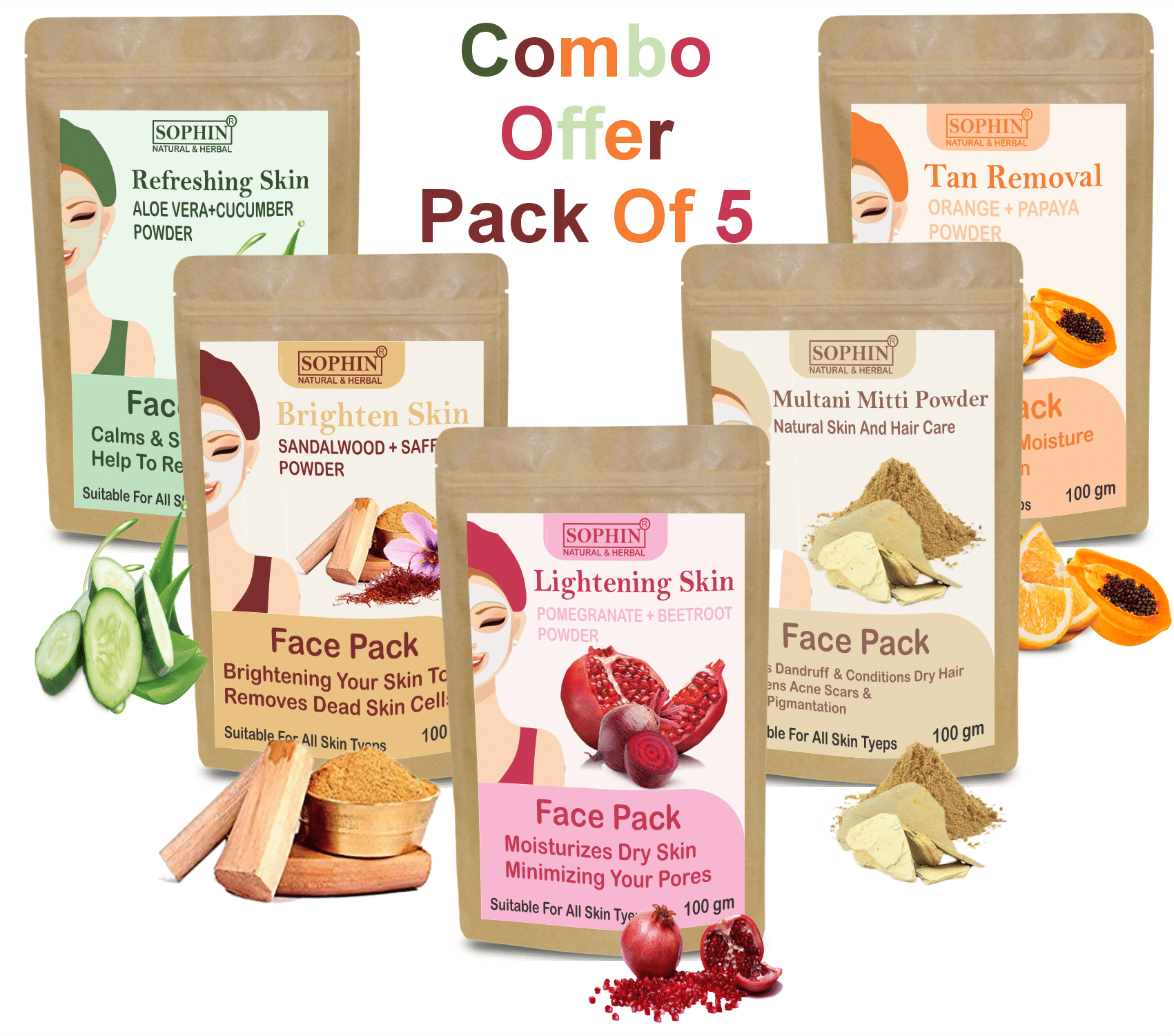 SOPHIN - Skin Brightening Face Pack for All Skin Type ( Pack of 5 )