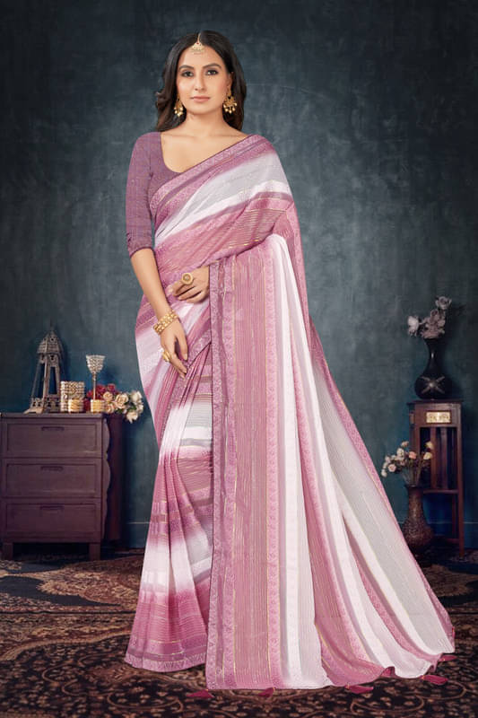     			Sitanjali Chiffon Striped Saree With Unstitched Blouse Piece ( Wine )