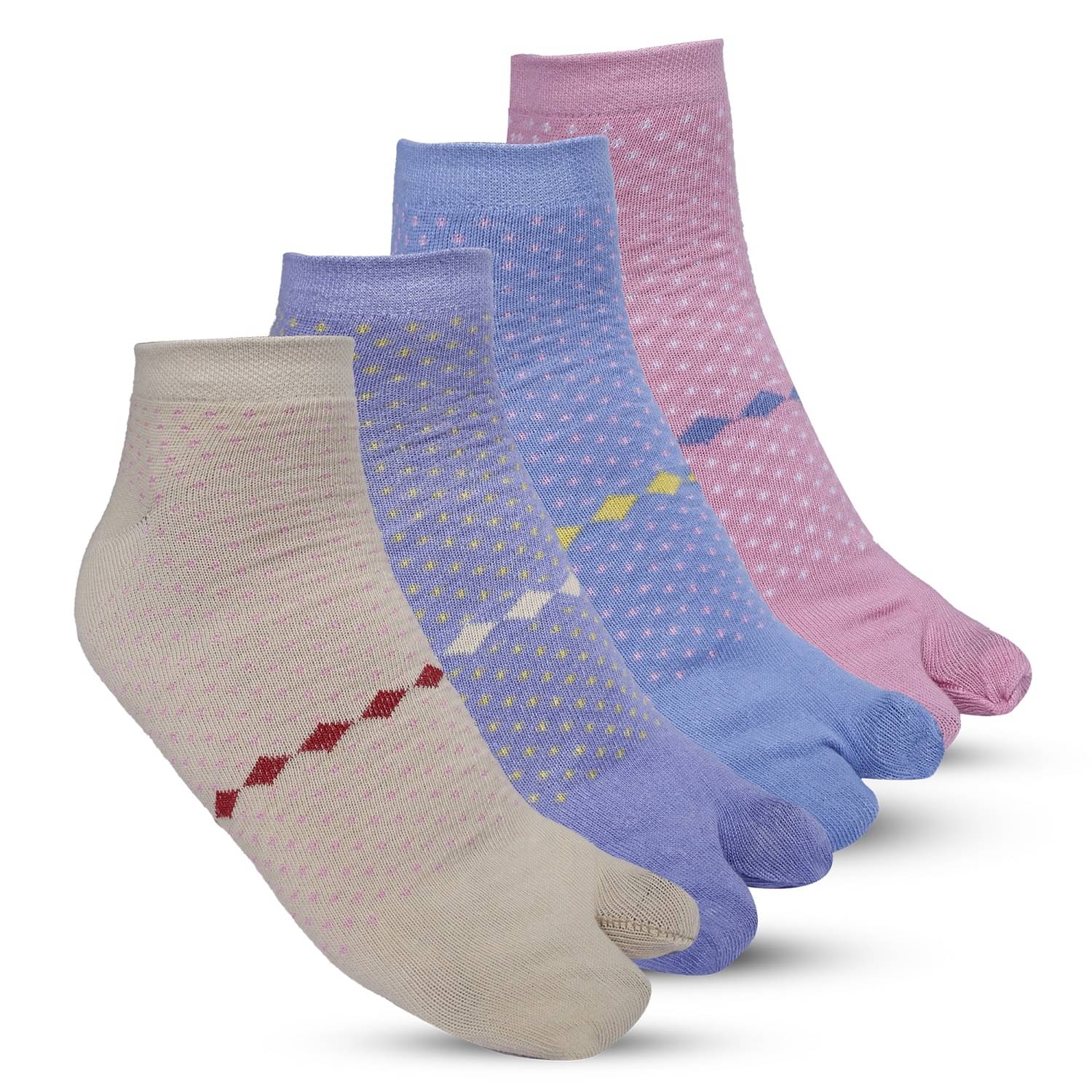 Texfro Pack of 4 Women's Cotton Ankle Length Socks ( Multicolor ) Texfro Pack of 4 Women's Cotton Ankle Length Socks ( Multicolor )