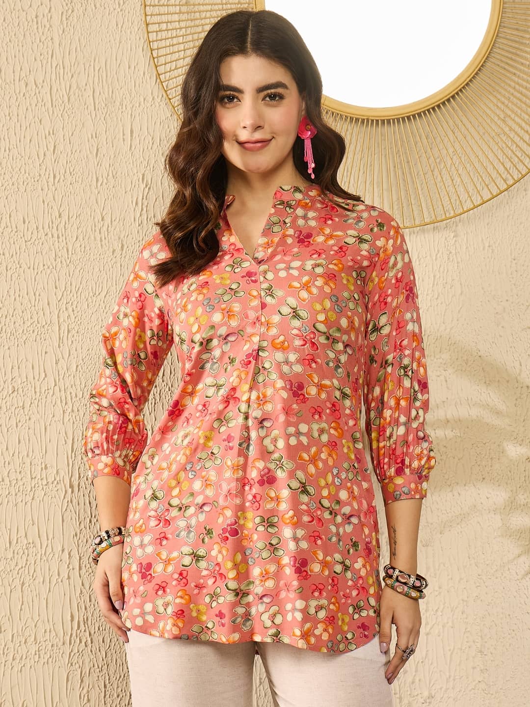 Vaamsi Women's Viscose Rayon Tunic ( Pink )