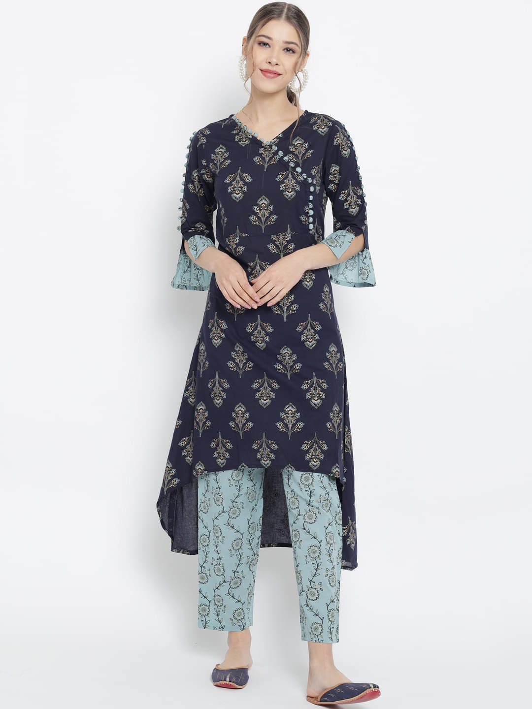 Yash Gallery Cotton Printed Kurti With Pants Women's Stitched Salwar Suit - Blue ( Pack of 1 )     			Yash Gallery Cotton Printed Kurti With Pants Women's Stitched Salwar Suit - Blue ( Pack of 1 )
