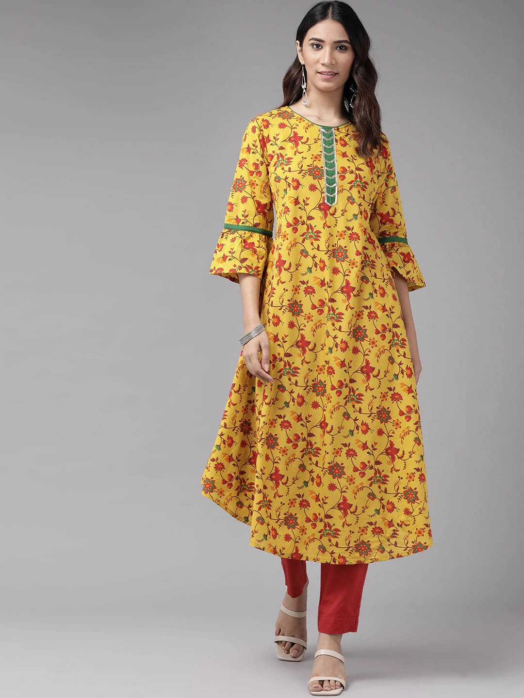 Yash Gallery Pack of 1 Cotton Printed Anarkali Women's Kurti - ( Mustard ) Yash Gallery Pack of 1 Cotton Printed Anarkali Women's Kurti - ( Mustard )