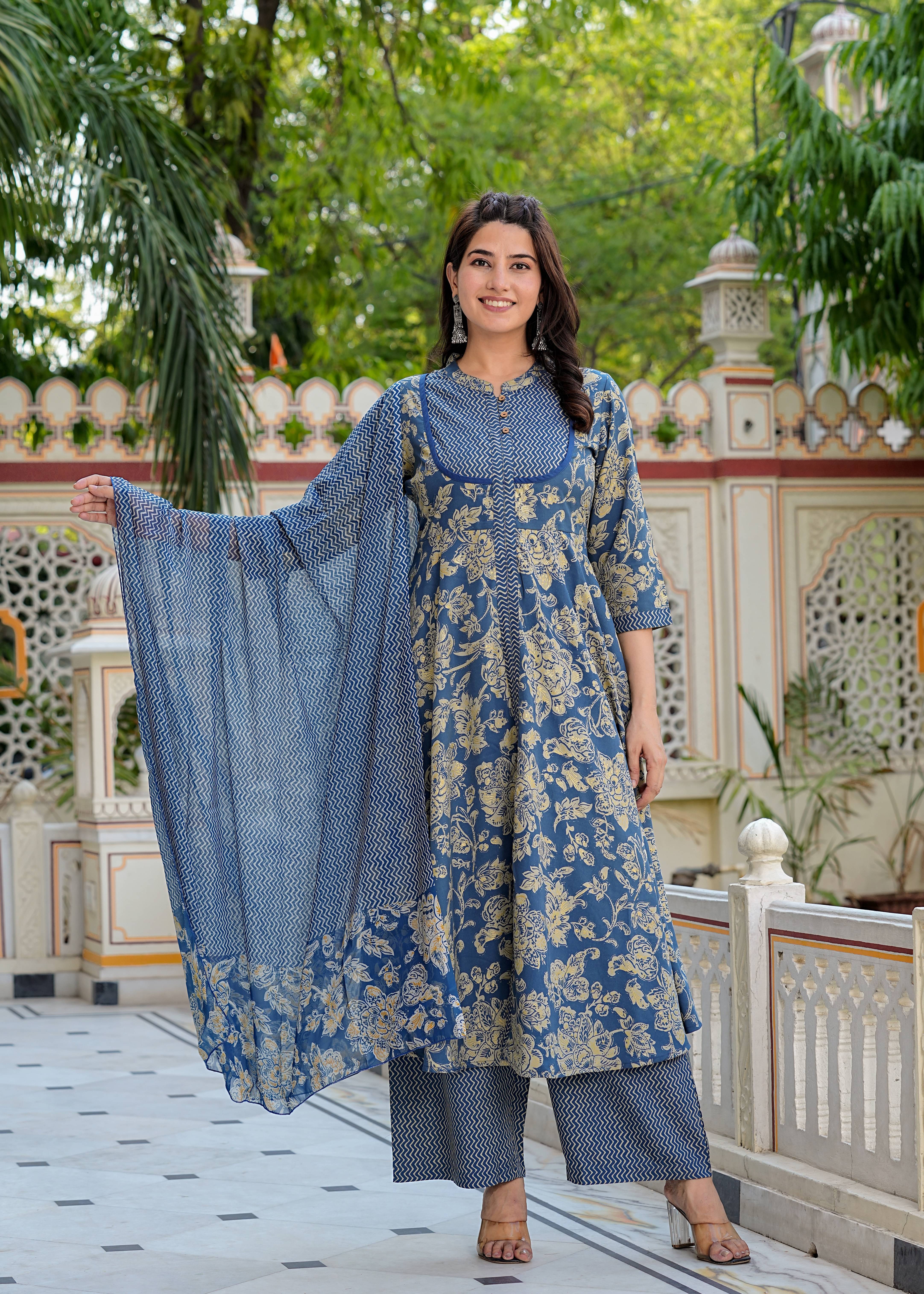 Yash Gallery Polyester Printed Kurti With Pants Women's Stitched Salwar Suit - Blue ( Pack of 1 ) Yash Gallery Polyester Printed Kurti With Pants Women's Stitched Salwar Suit - Blue ( Pack of 1 )
