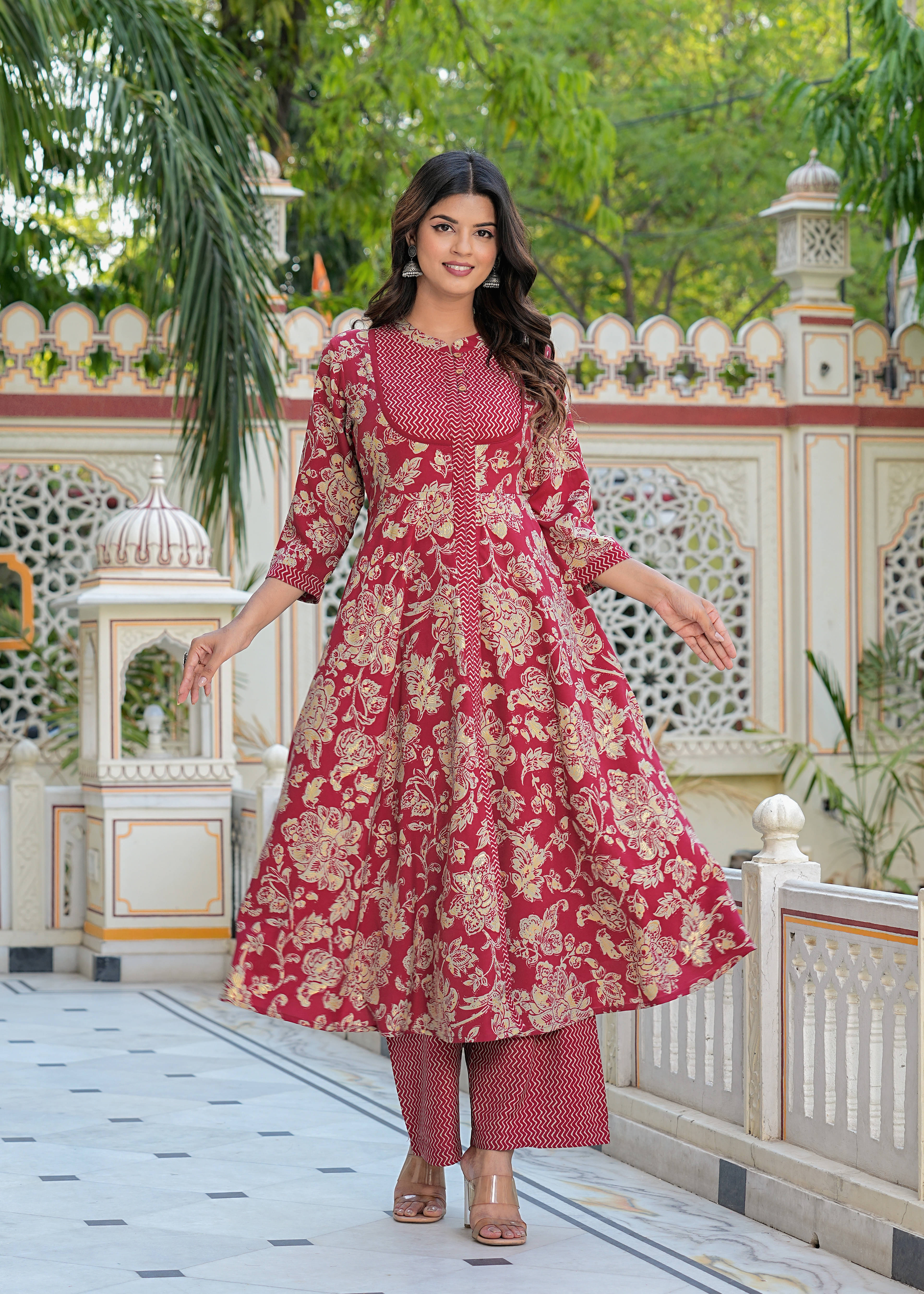 Yash Gallery Polyester Printed Kurti With Pants Women's Stitched Salwar Suit - Maroon ( Pack of 1 ) Yash Gallery Polyester Printed Kurti With Pants Women's Stitched Salwar Suit - Maroon ( Pack of 1 )