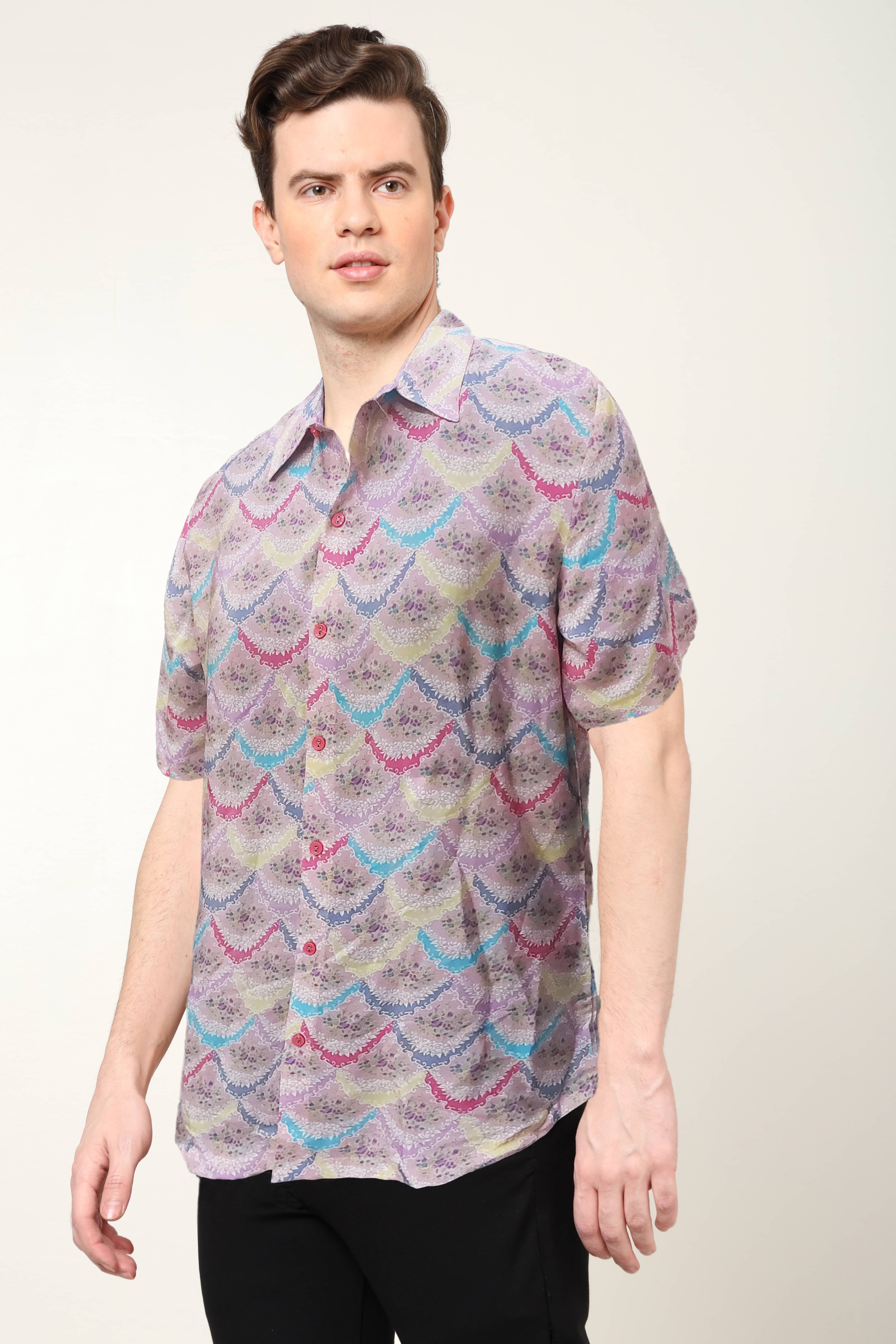 Yash Gallery Polyester Regular Fit Printed Half Sleeves Men's Casual Shirt - Pink ( Pack of 1 ) Yash Gallery Polyester Regular Fit Printed Half Sleeves Men's Casual Shirt - Pink ( Pack of 1 )