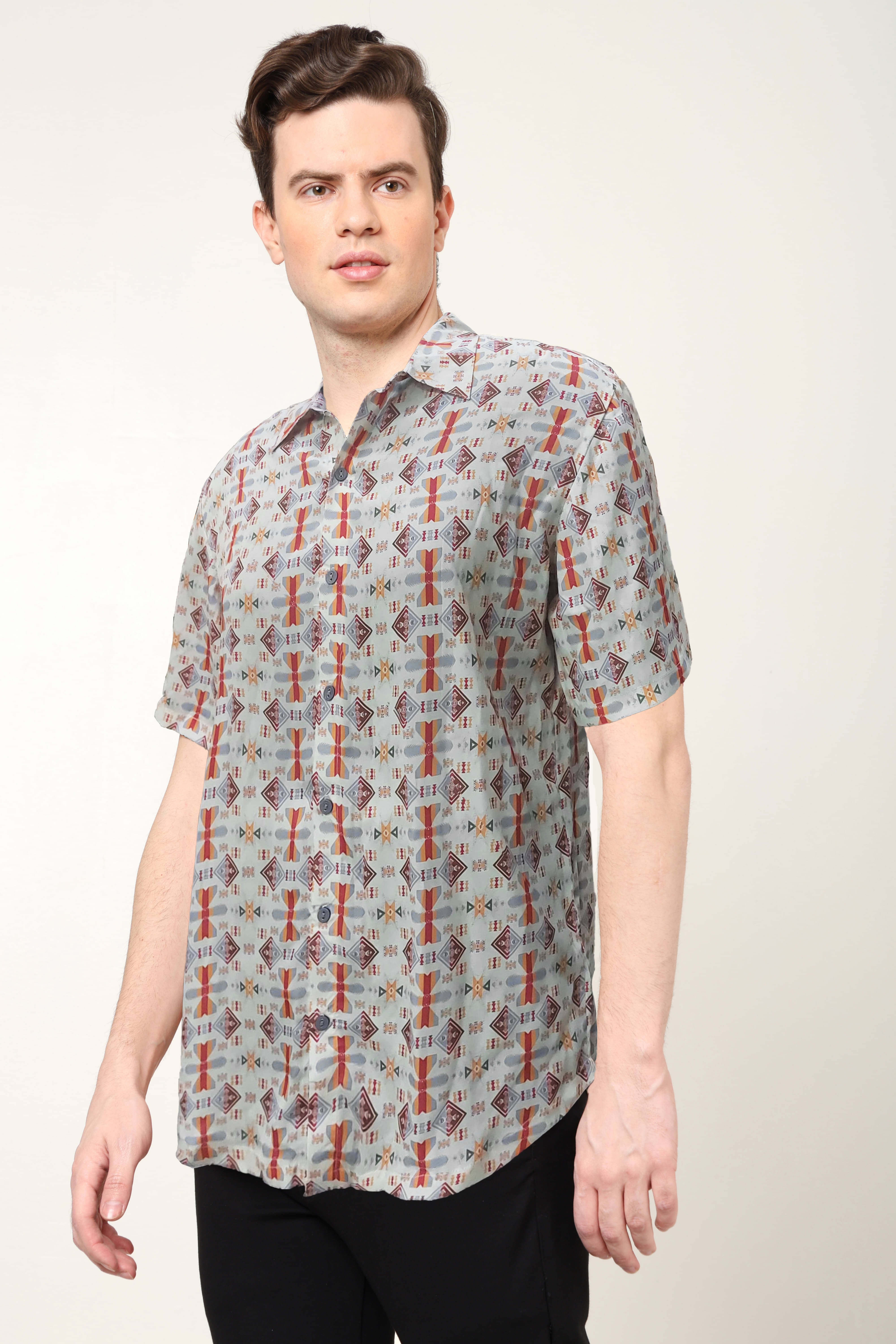     			Yash Gallery Polyester Regular Fit Printed Half Sleeves Men's Casual Shirt - Multi ( Pack of 1 )