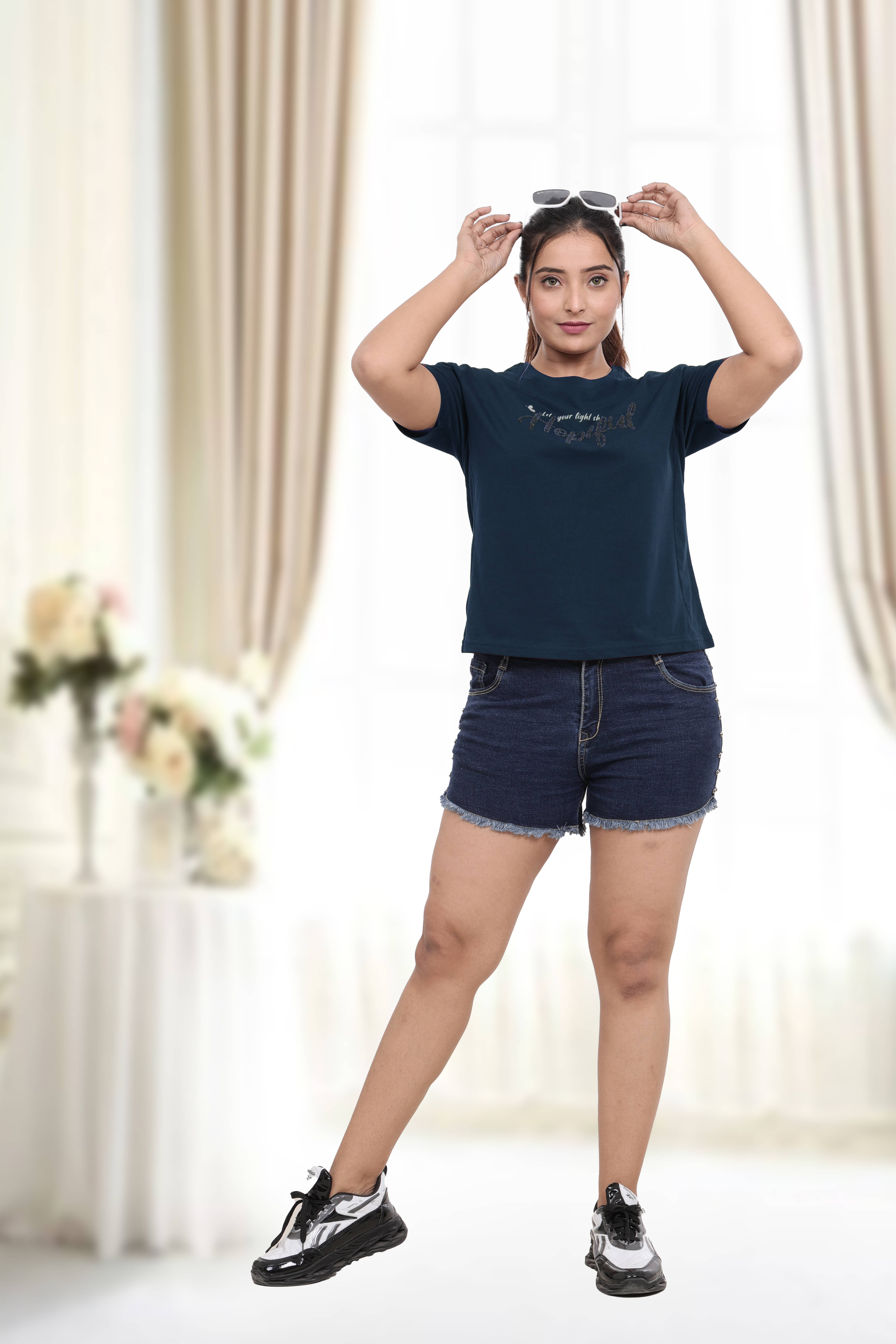     			just love Women's Cotton Blend Crop Top ( Navy Blue )