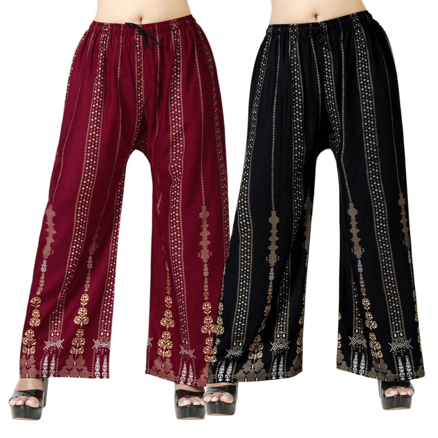 lasafiya Pack of 2 Rayon Straight Women's Palazzos ( Maroon )