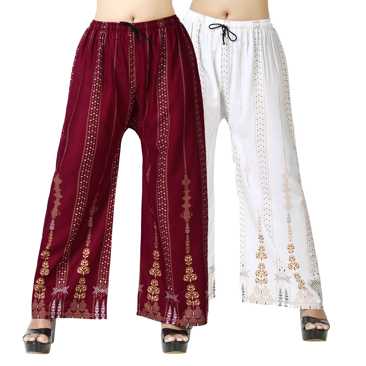 lasafiya Pack of 2 Rayon Straight Women's Palazzos ( White )