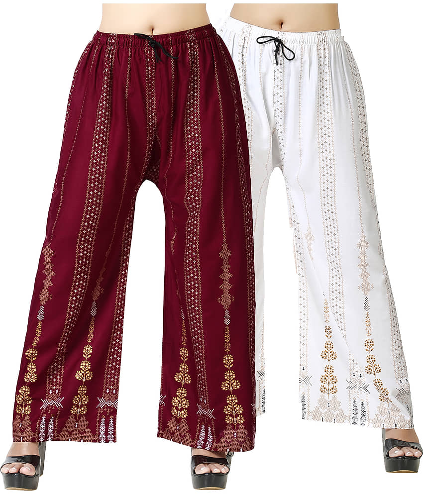lasafiya Pack of 2 Rayon Straight Women's Palazzos ( White ) - Palazzos | Buy online on ZillyBuy