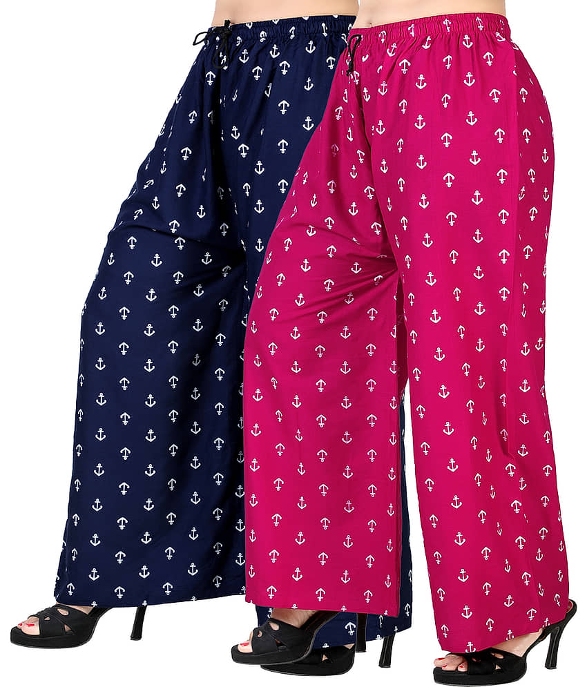lasafiya Pack of 2 Rayon Straight Women's Palazzos ( Navy Blue ) - Palazzos | Buy online on ZillyBuy