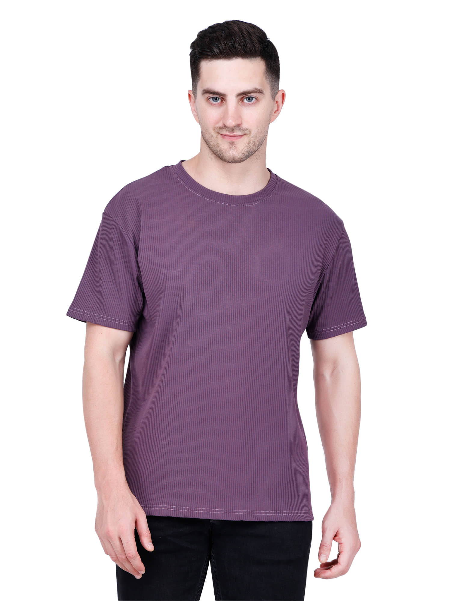 life dream Cotton Blend Regular Fit Solid Half Sleeves Men's Round T-Shirt - Purple ( Pack of 1 )