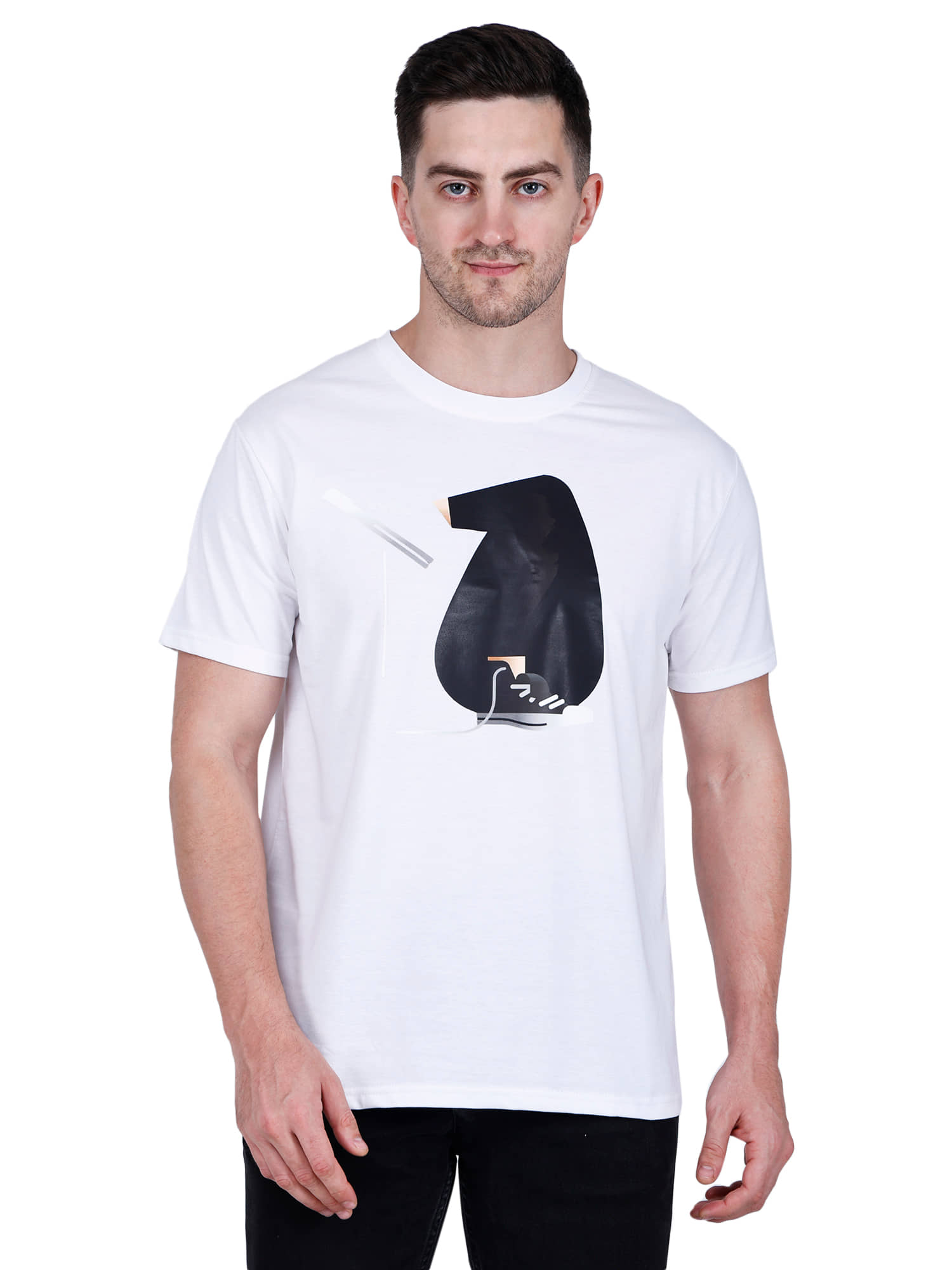 life dream Cotton Blend Regular Fit Printed Half Sleeves Men's Round T-Shirt - White ( Pack of 1 )