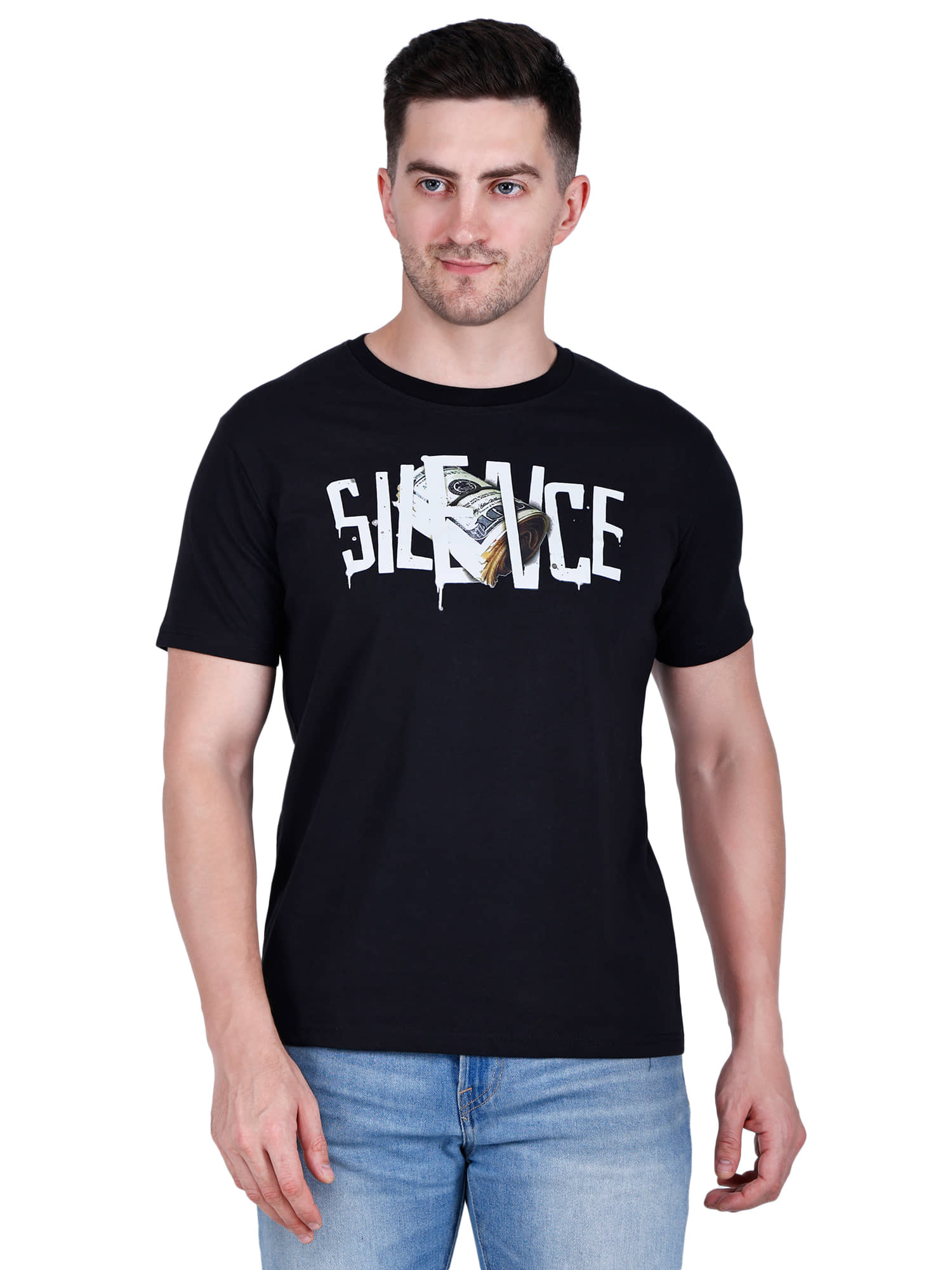 life dream Cotton Blend Regular Fit Printed Half Sleeves Men's Round T-Shirt - Black ( Pack of 1 )