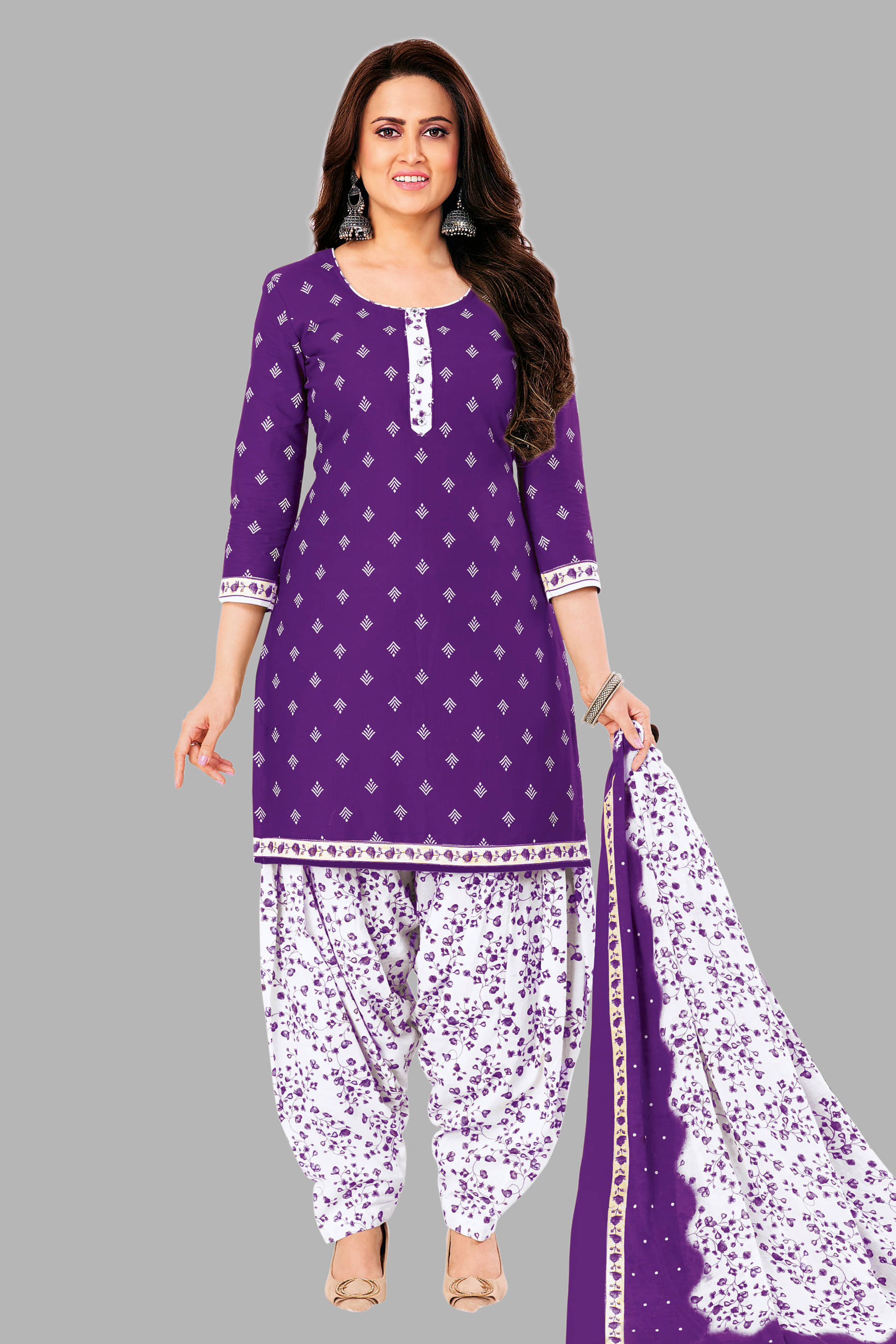     			shree jeenmata collection Unstitched Cotton Printed Dress Material - Purple ( Pack of 1 )